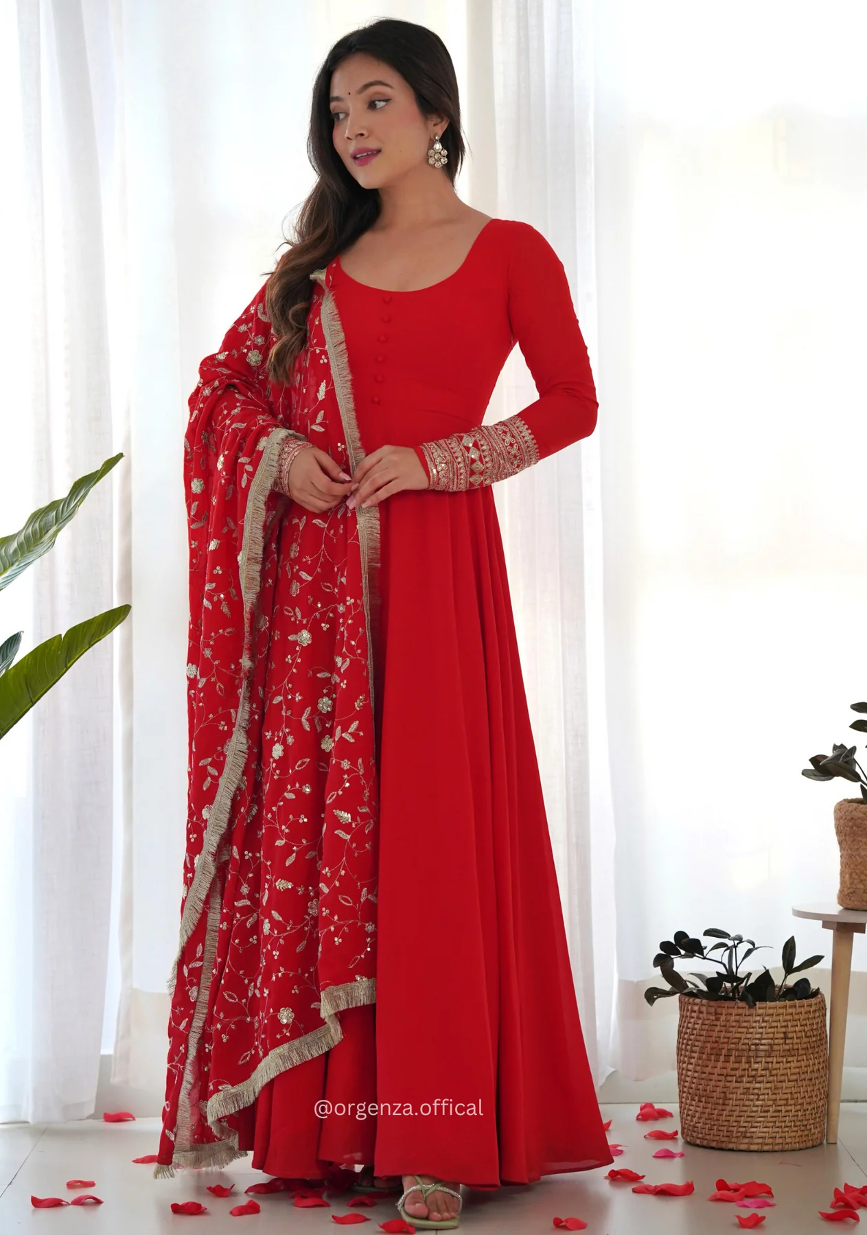 Red Georgette Plain Anarkali Kurti