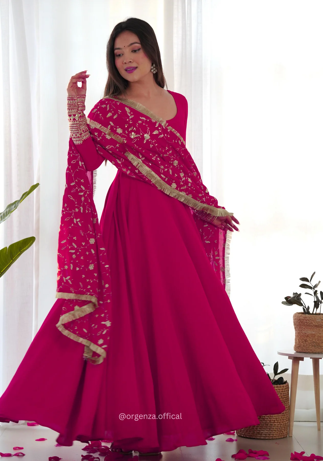 Pink Georgette Plain Anarkali Kurti