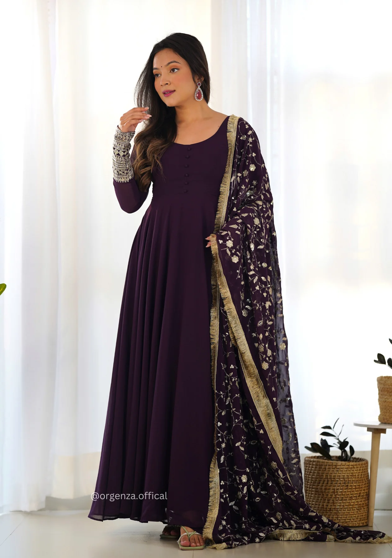 Purple Georgette Plain Anarkali Kurti