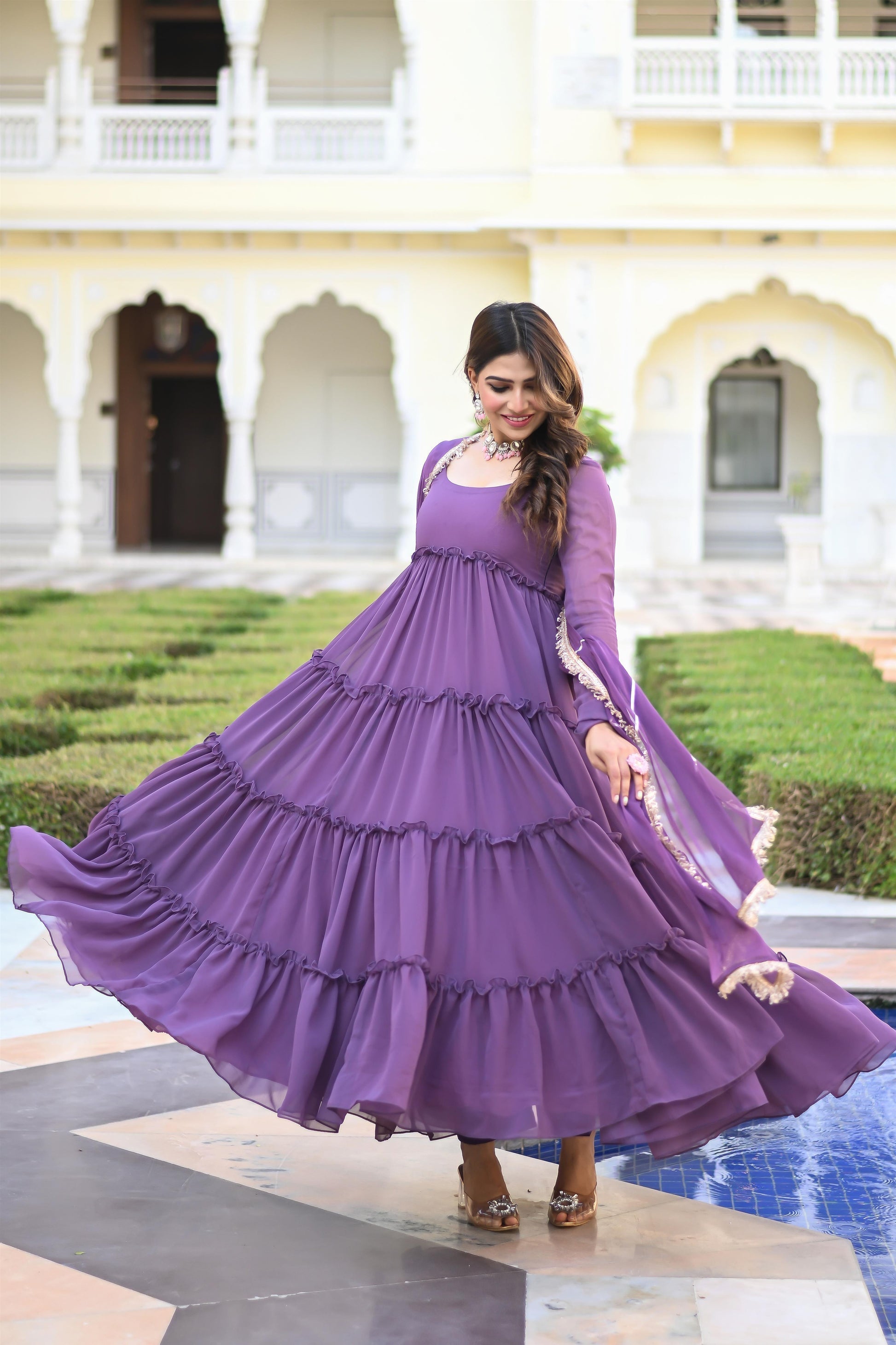 PURPLE LOOP ANARKALI SUIT SET