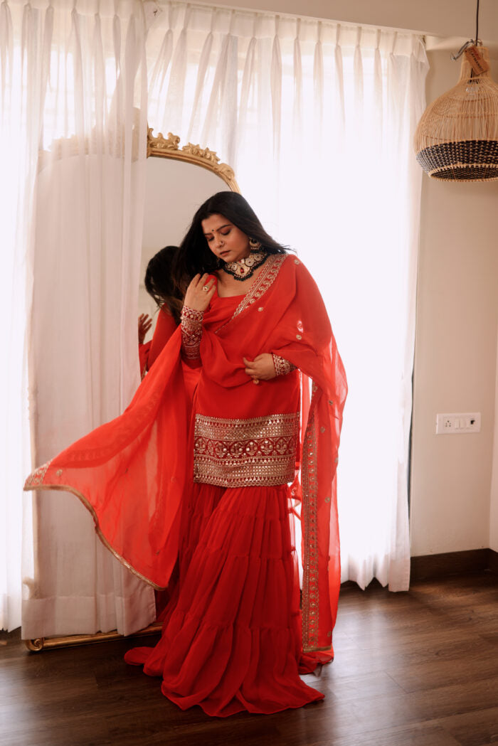 Stylish Rust Designer Sharara Pair Set