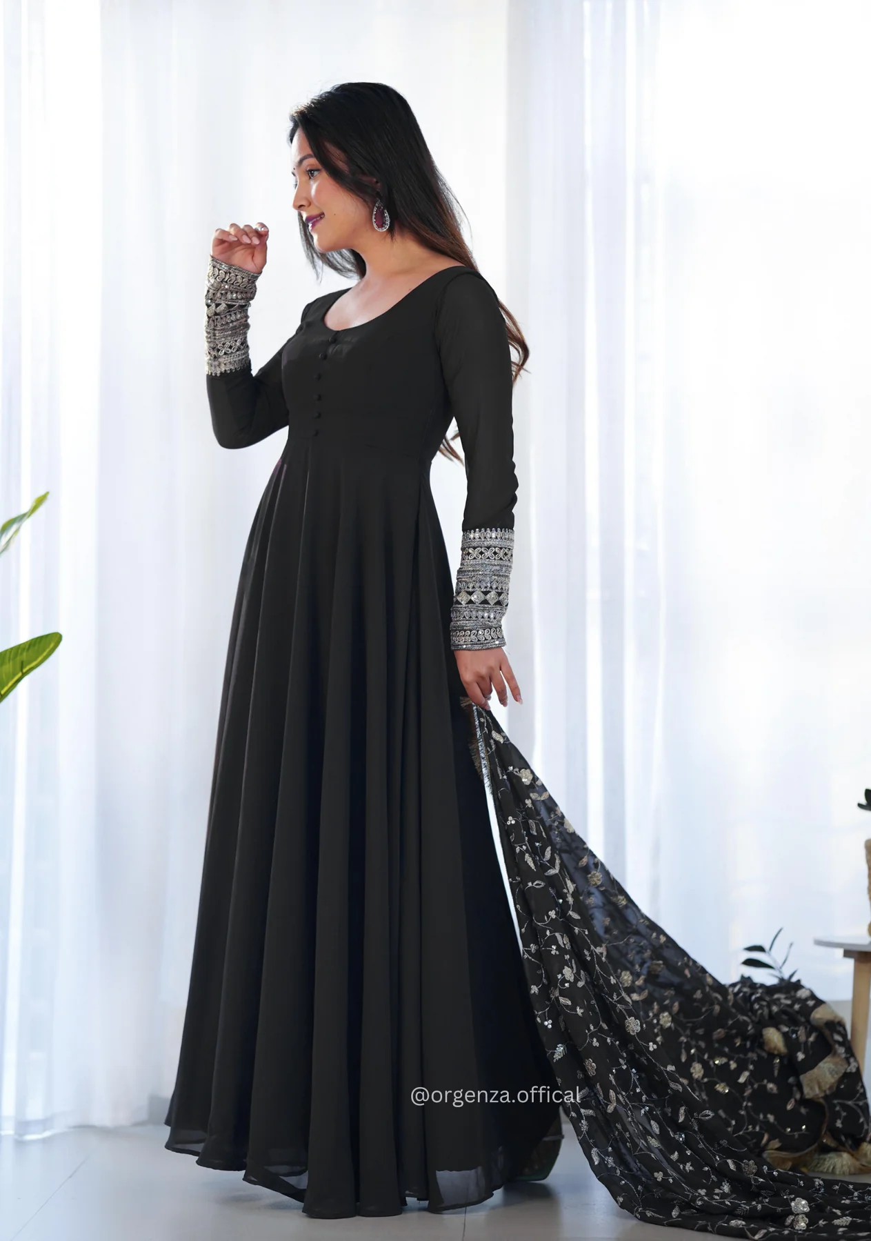 Black Georgette Plain Anarkali Kurti