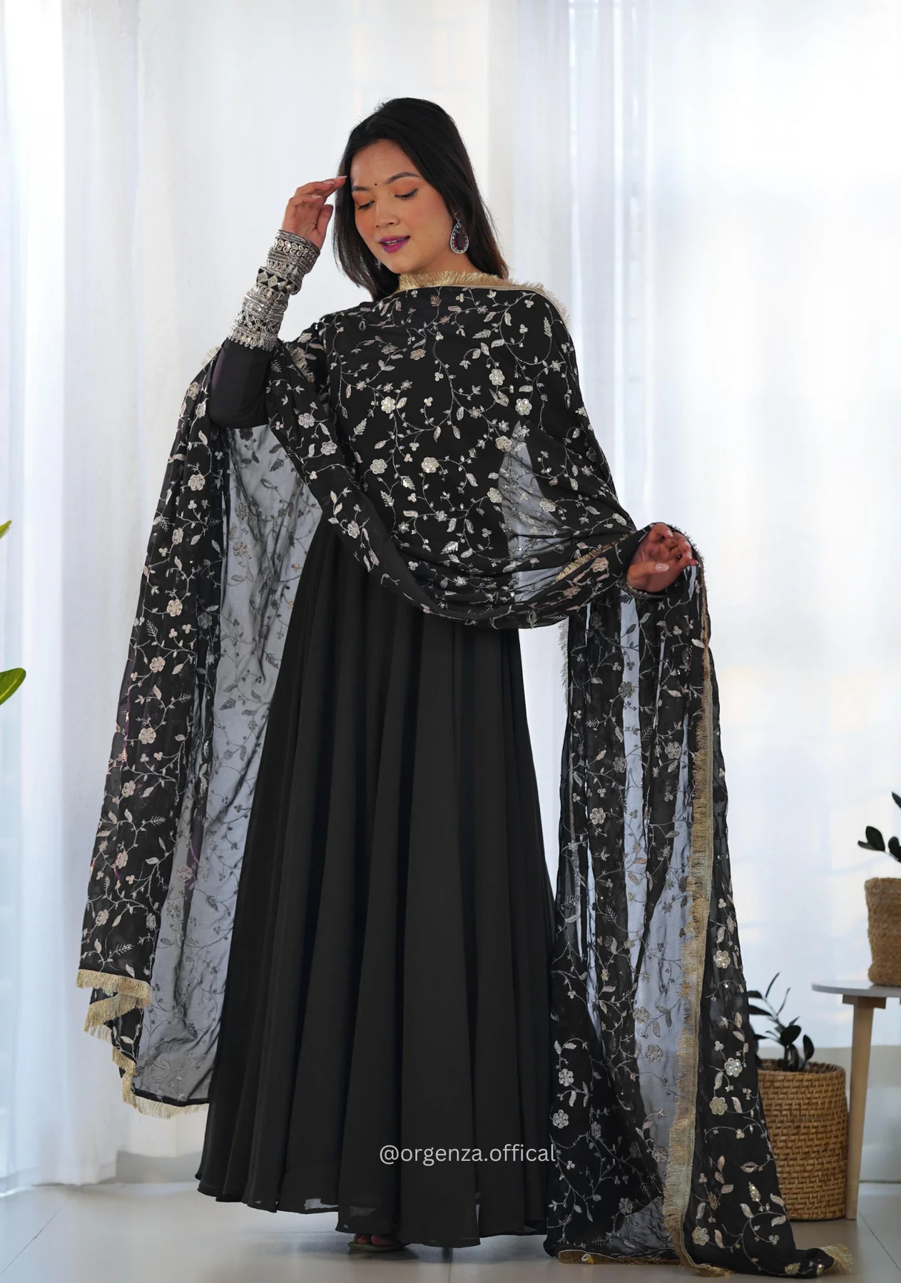 Black Georgette Plain Anarkali Kurti