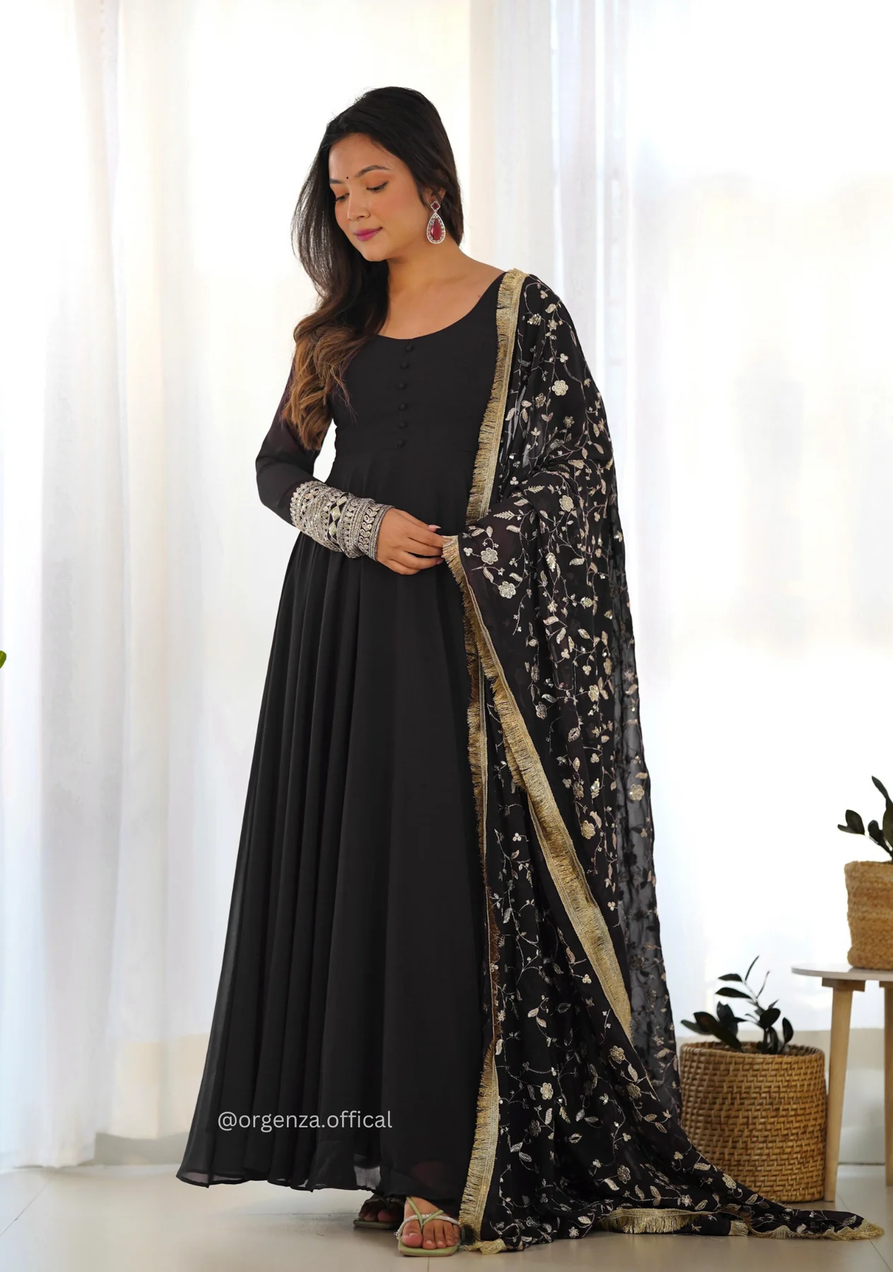 Black Georgette Plain Anarkali Kurti