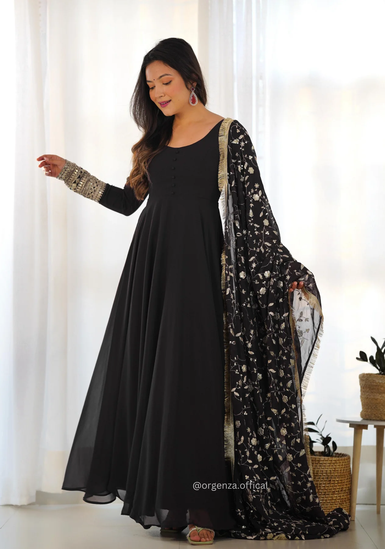 Black Georgette Plain Anarkali Kurti