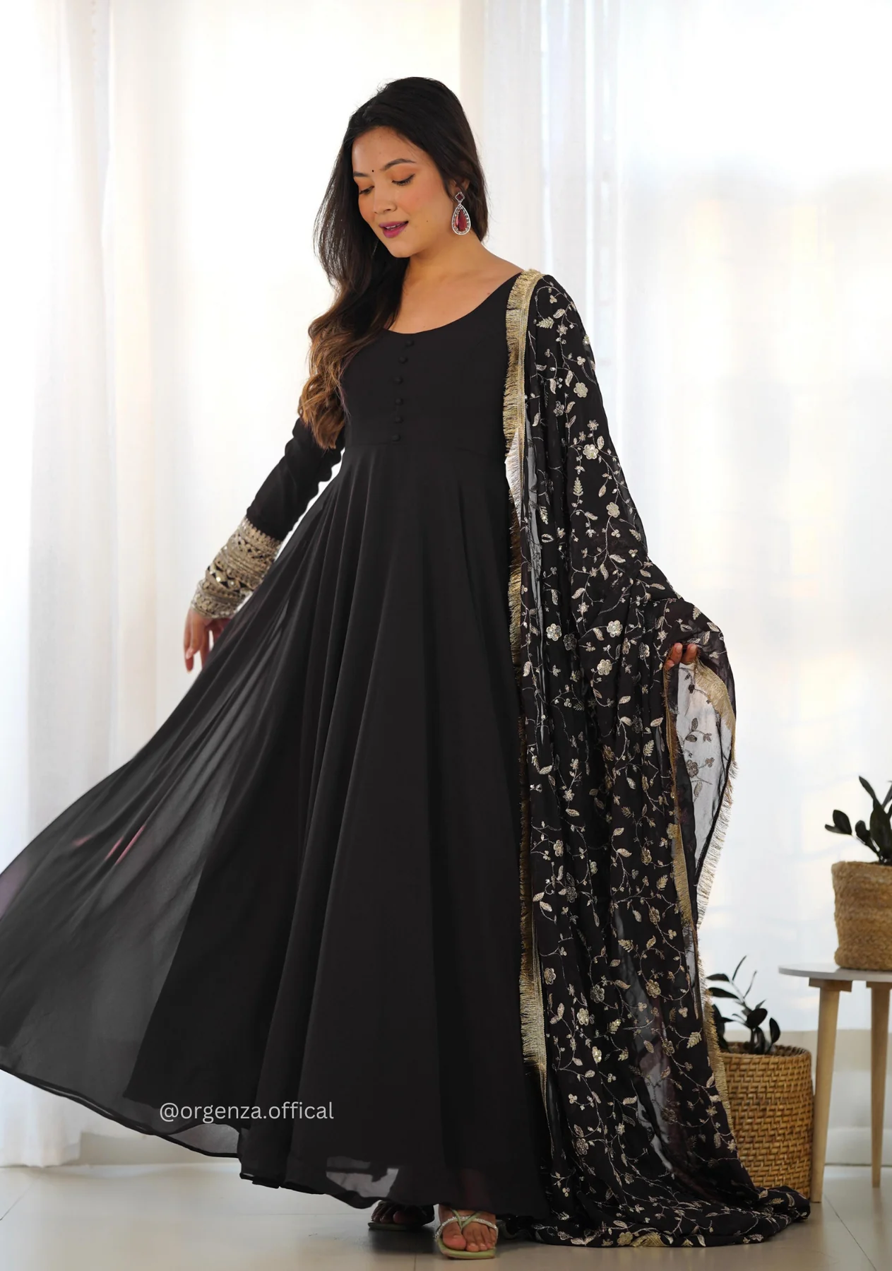 Black Georgette Plain Anarkali Kurti