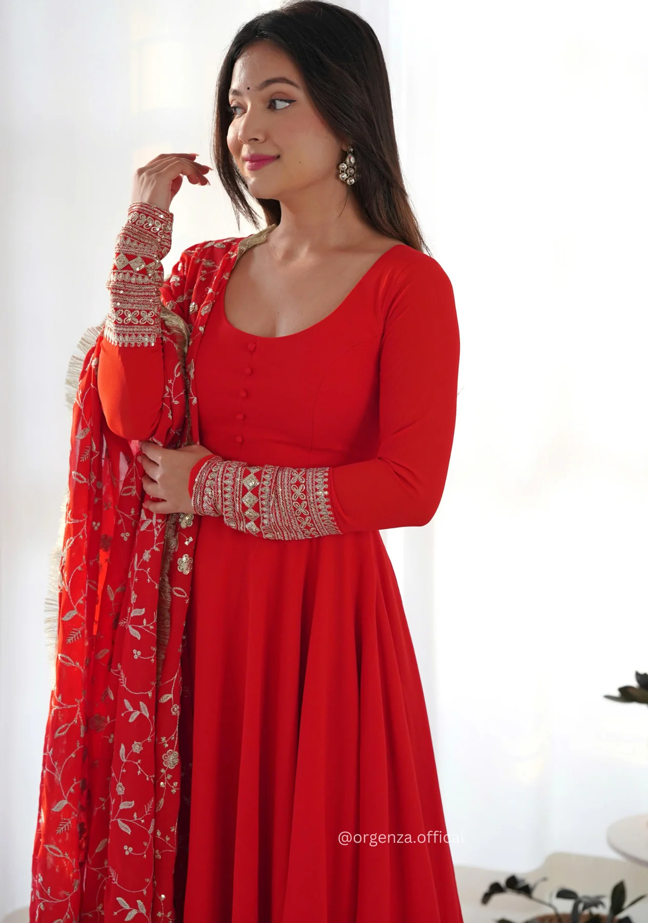 Red Georgette Plain Anarkali Kurti