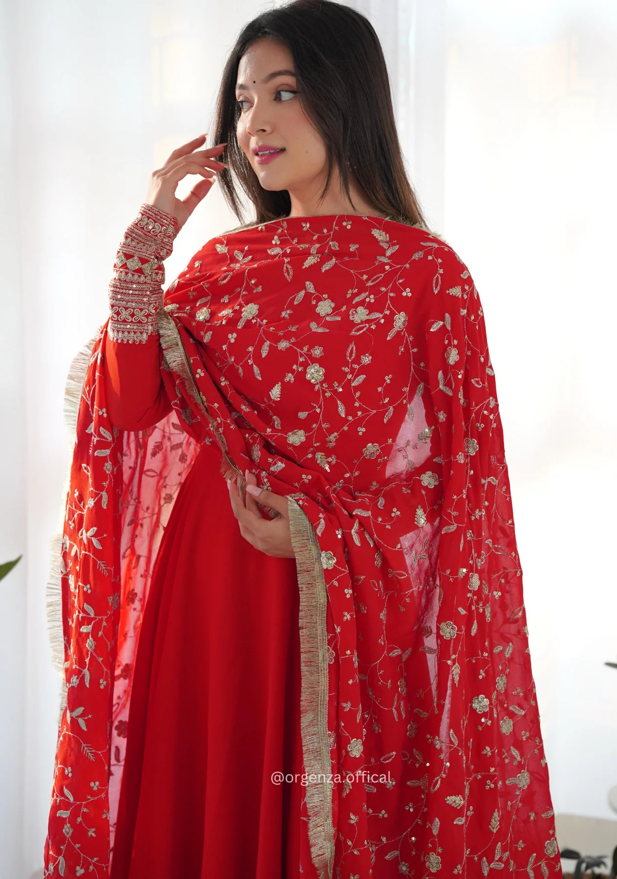 Red Georgette Plain Anarkali Kurti