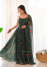 Green Georgette Bandhani Gown