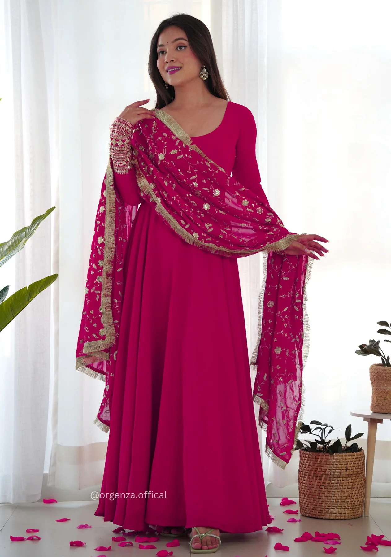 Pink Georgette Plain Anarkali Kurti
