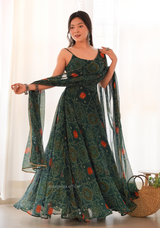 Green Georgette Bandhani Gown