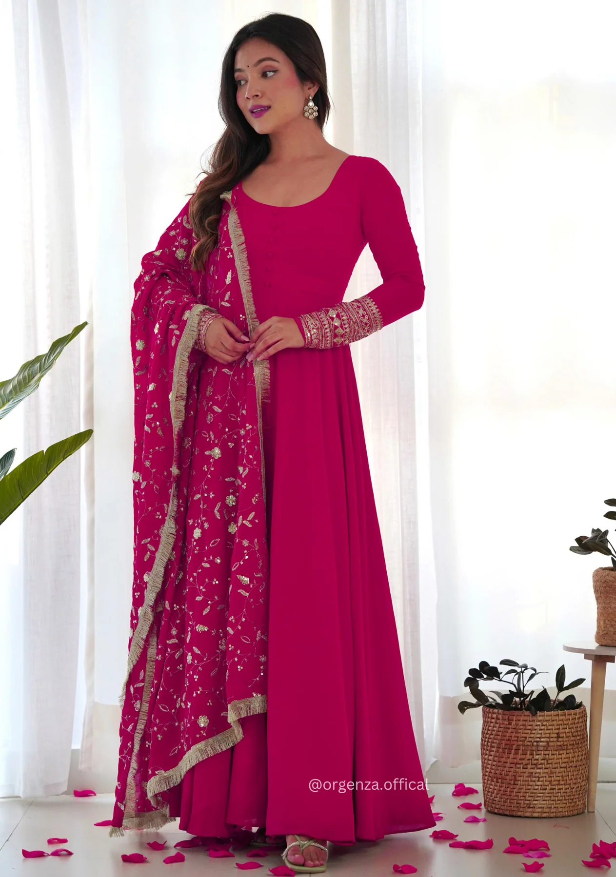 Pink Georgette Plain Anarkali Kurti