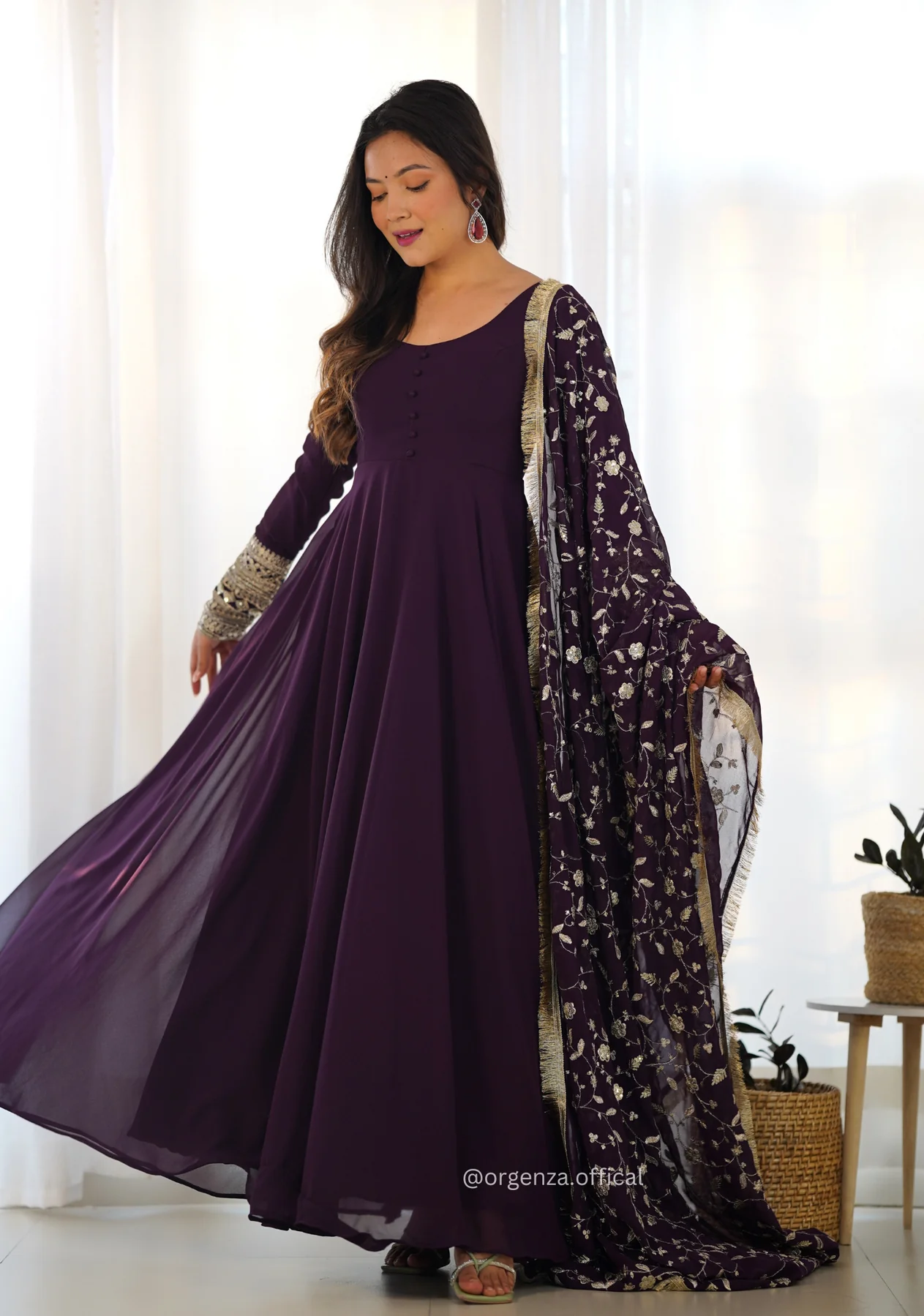 Purple Georgette Plain Anarkali Kurti