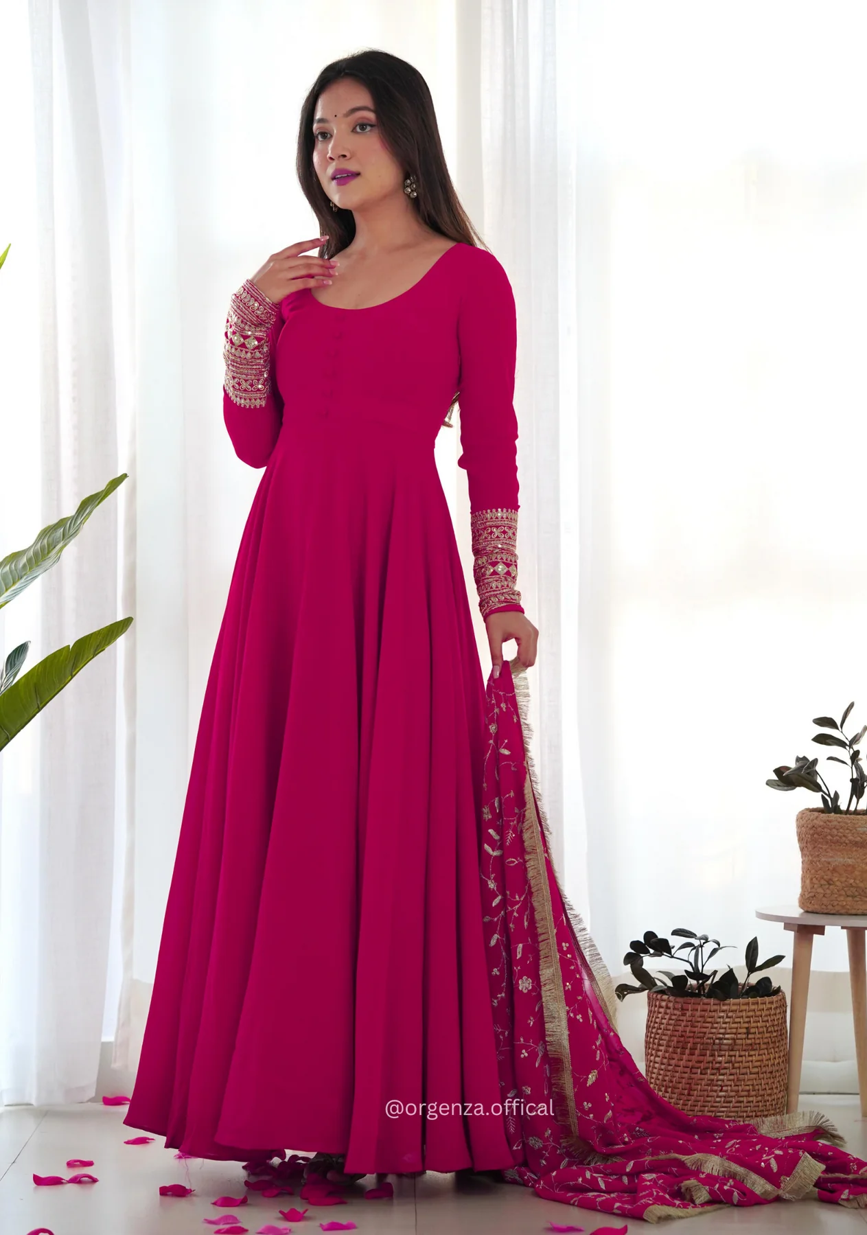 Pink Georgette Plain Anarkali Kurti