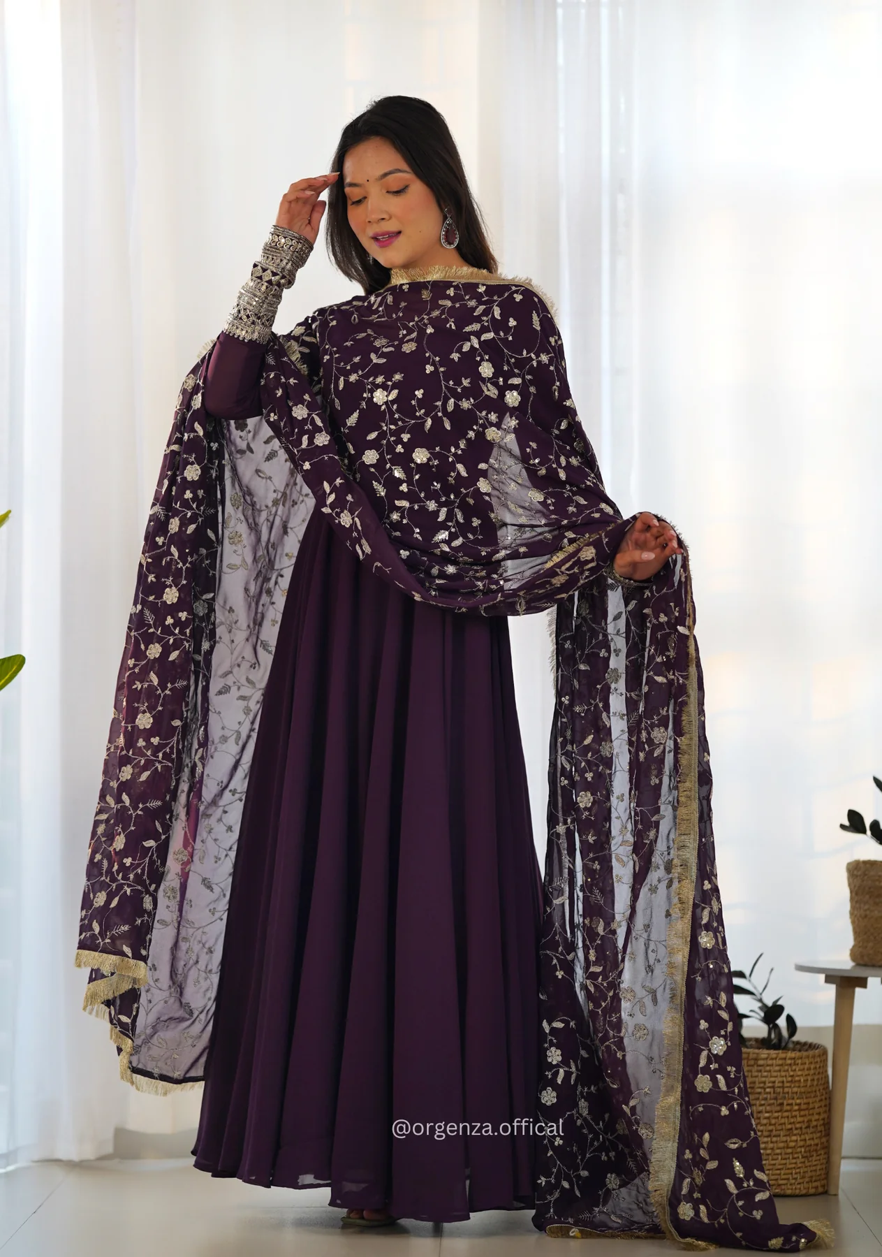 Purple Georgette Plain Anarkali Kurti