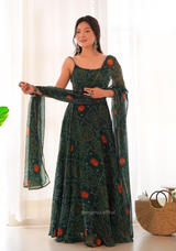 Green Georgette Bandhani Gown