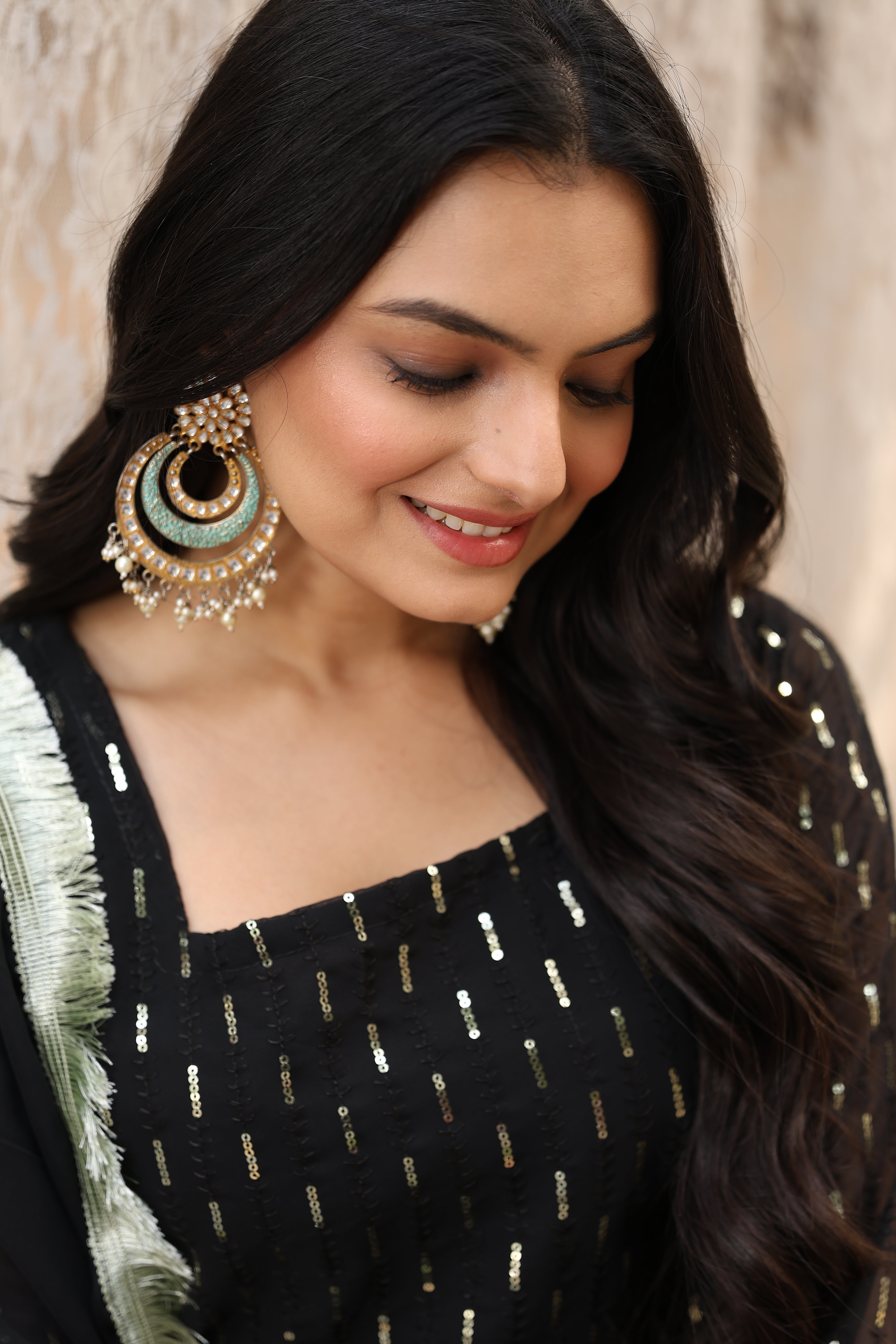 Georgette Black Sequince Embroidered Stitched sharara For women's