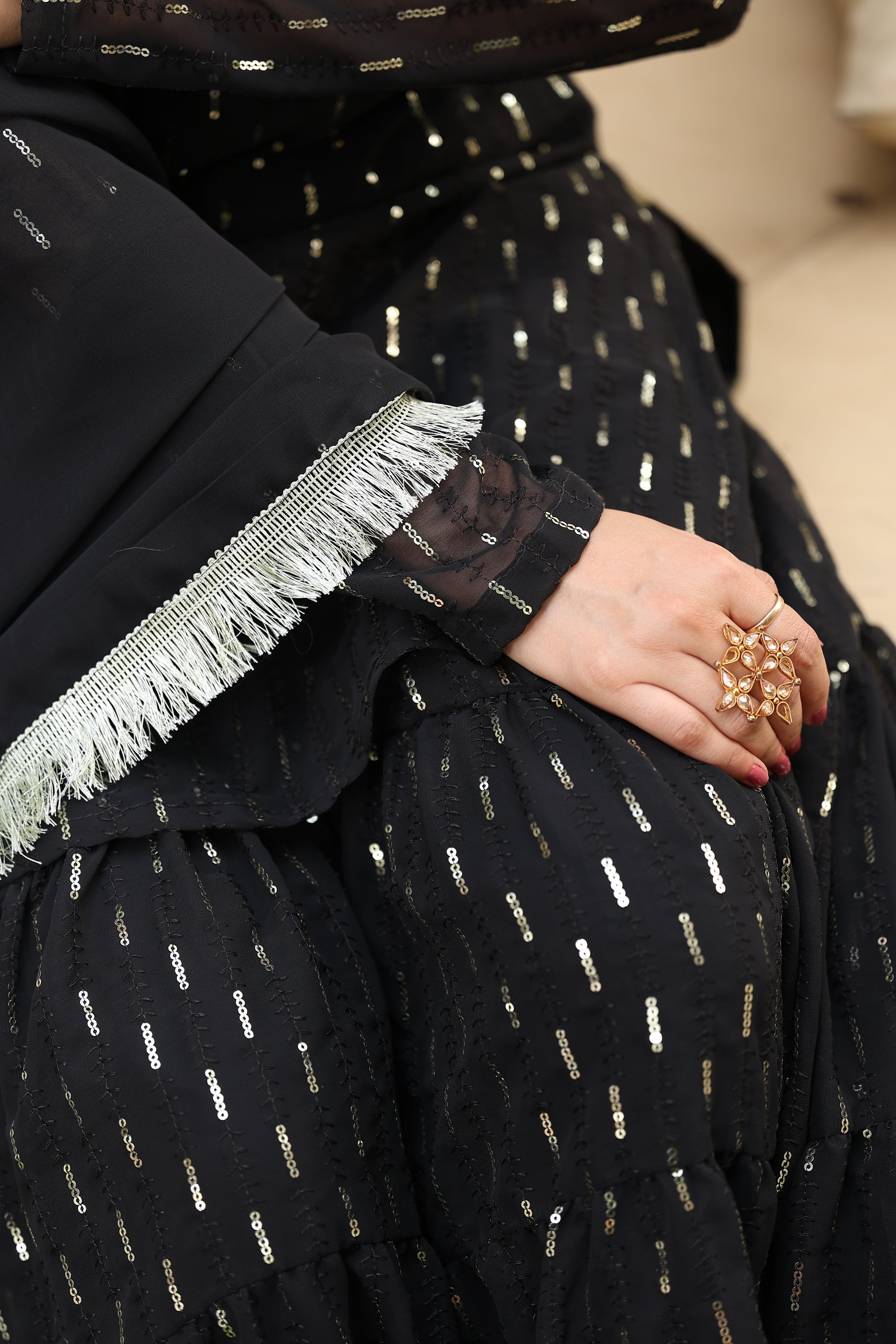 Georgette Black Sequince Embroidered Stitched sharara For women's