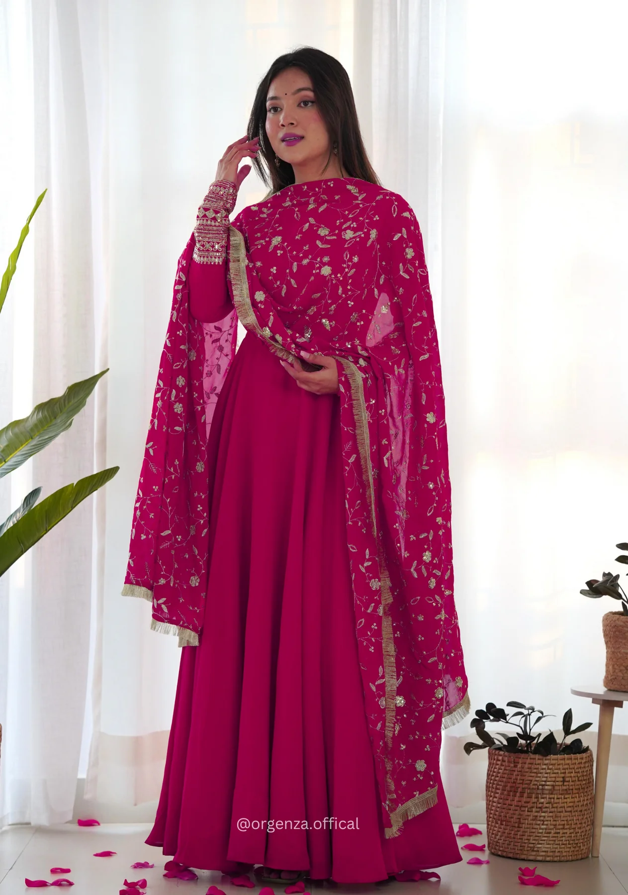 Pink Georgette Plain Anarkali Kurti