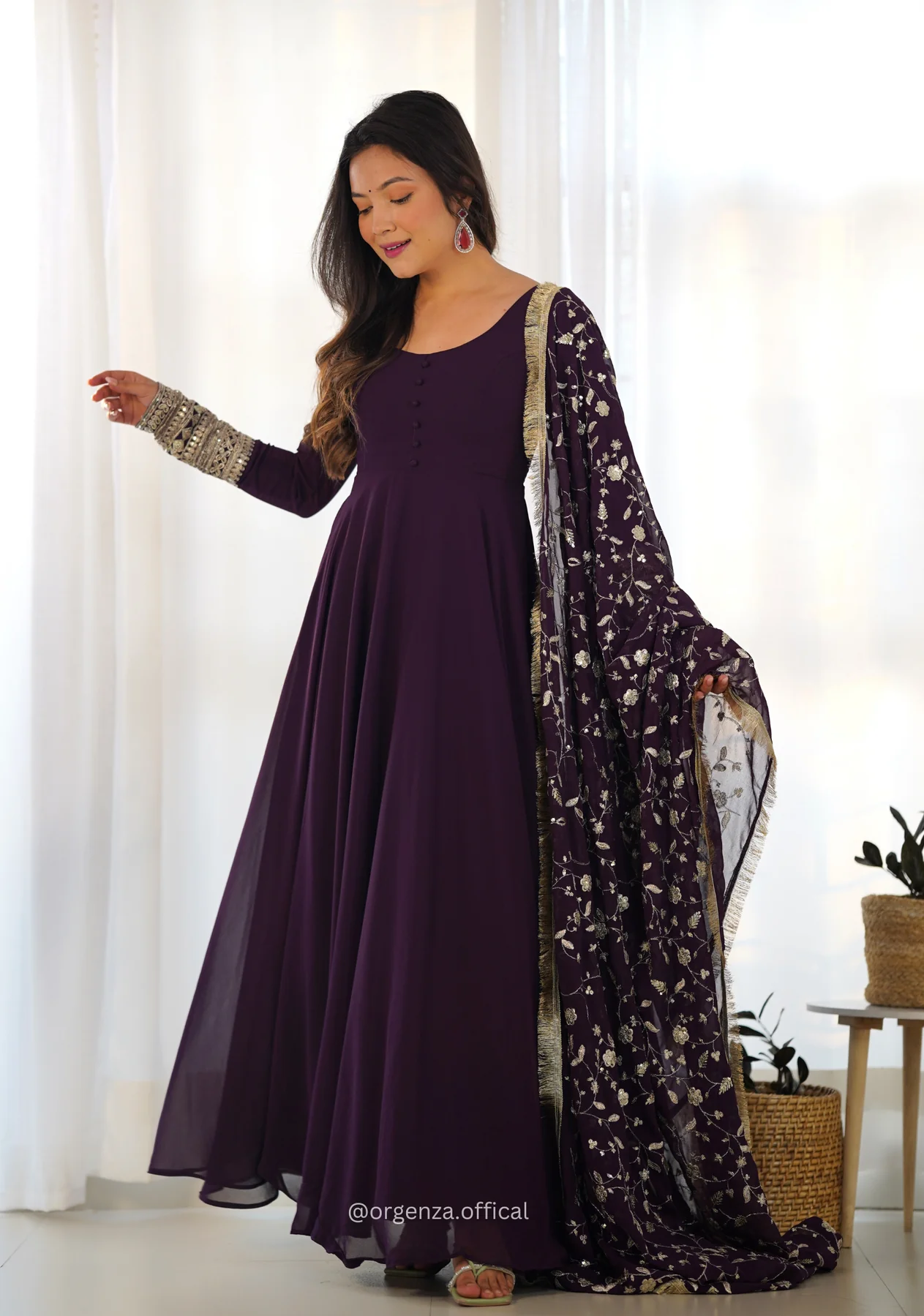 Purple Georgette Plain Anarkali Kurti