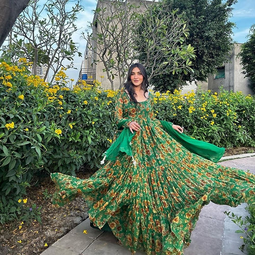 Elegant Digital Print Anarkali Gown in Georgette