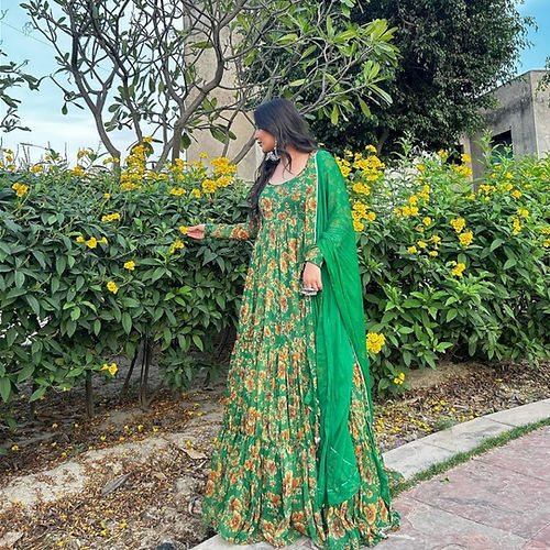 Elegant Digital Print Anarkali Gown in Georgette