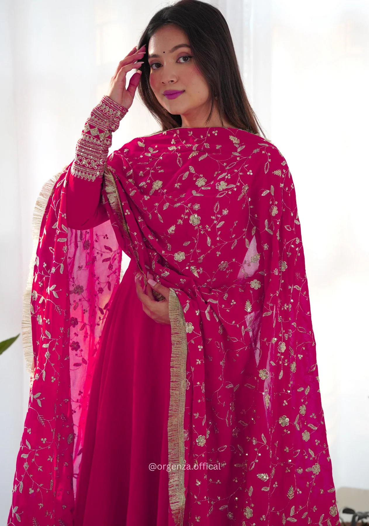 Pink Georgette Plain Anarkali Kurti