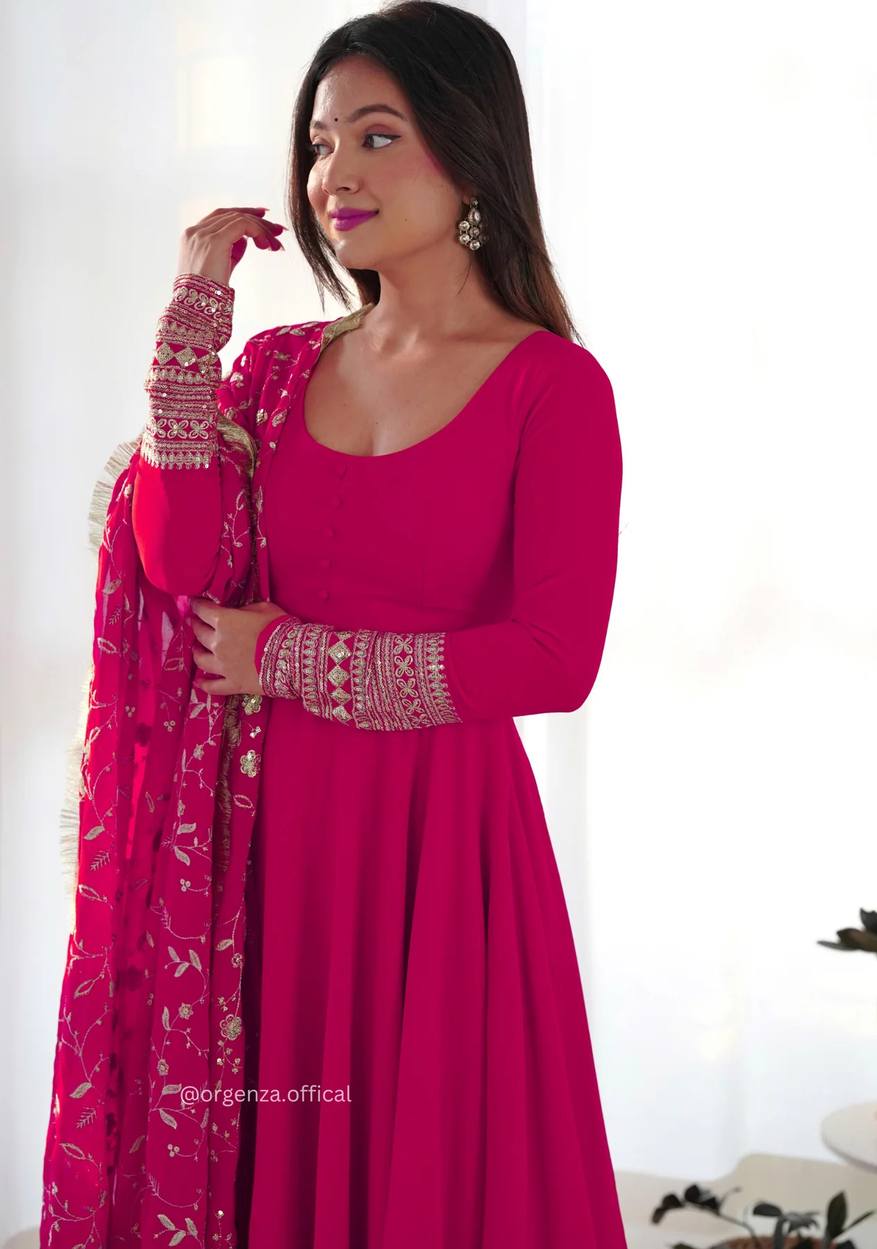 Pink Georgette Plain Anarkali Kurti