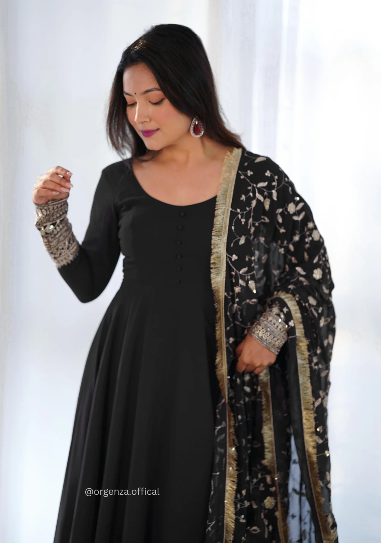 Black Georgette Plain Anarkali Kurti