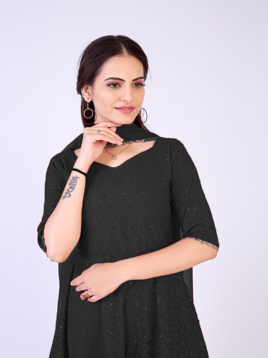 Black Chikankari Sharara Set For Women's
