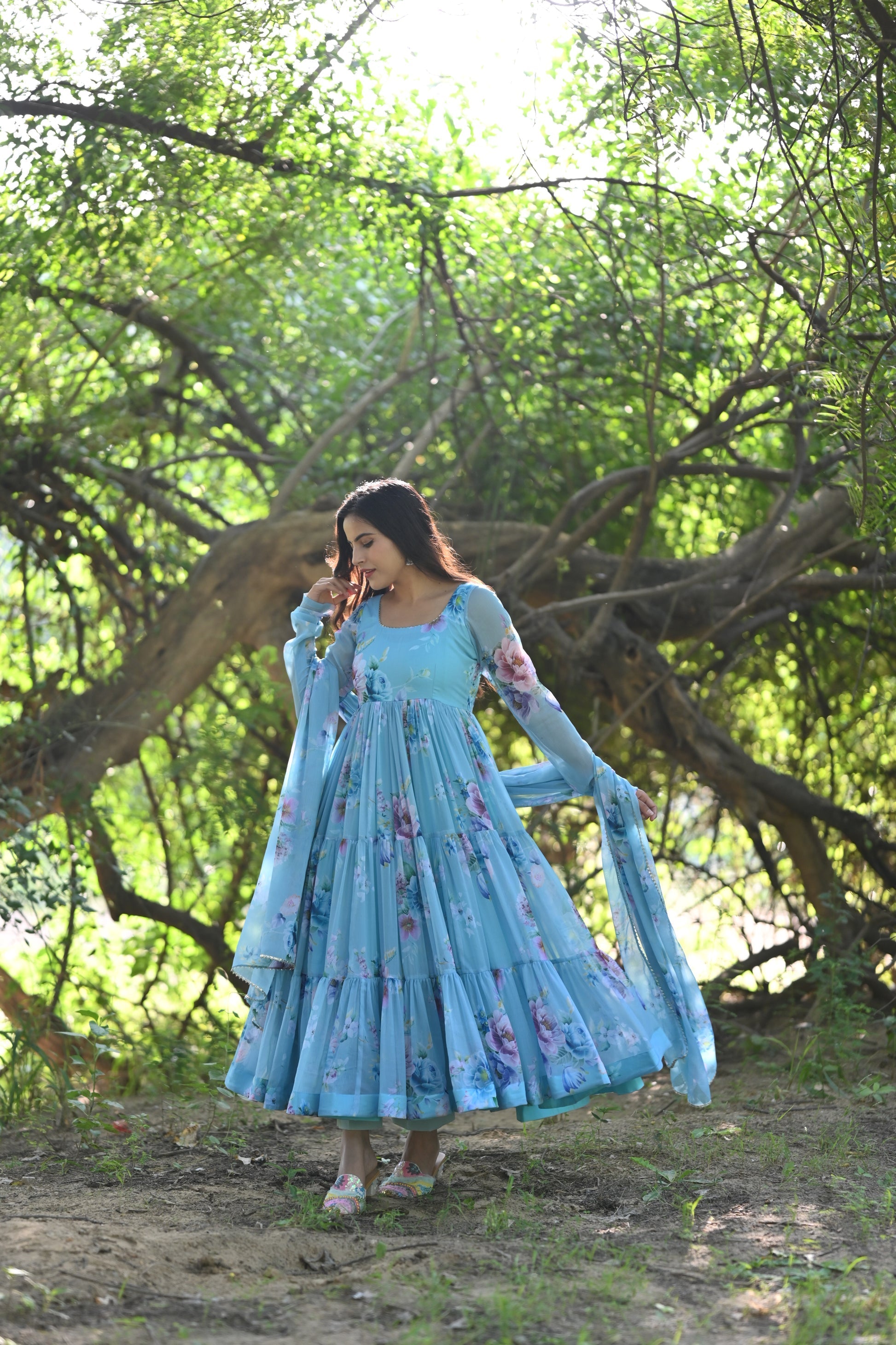 Sky Phoolvari Anarkali set
