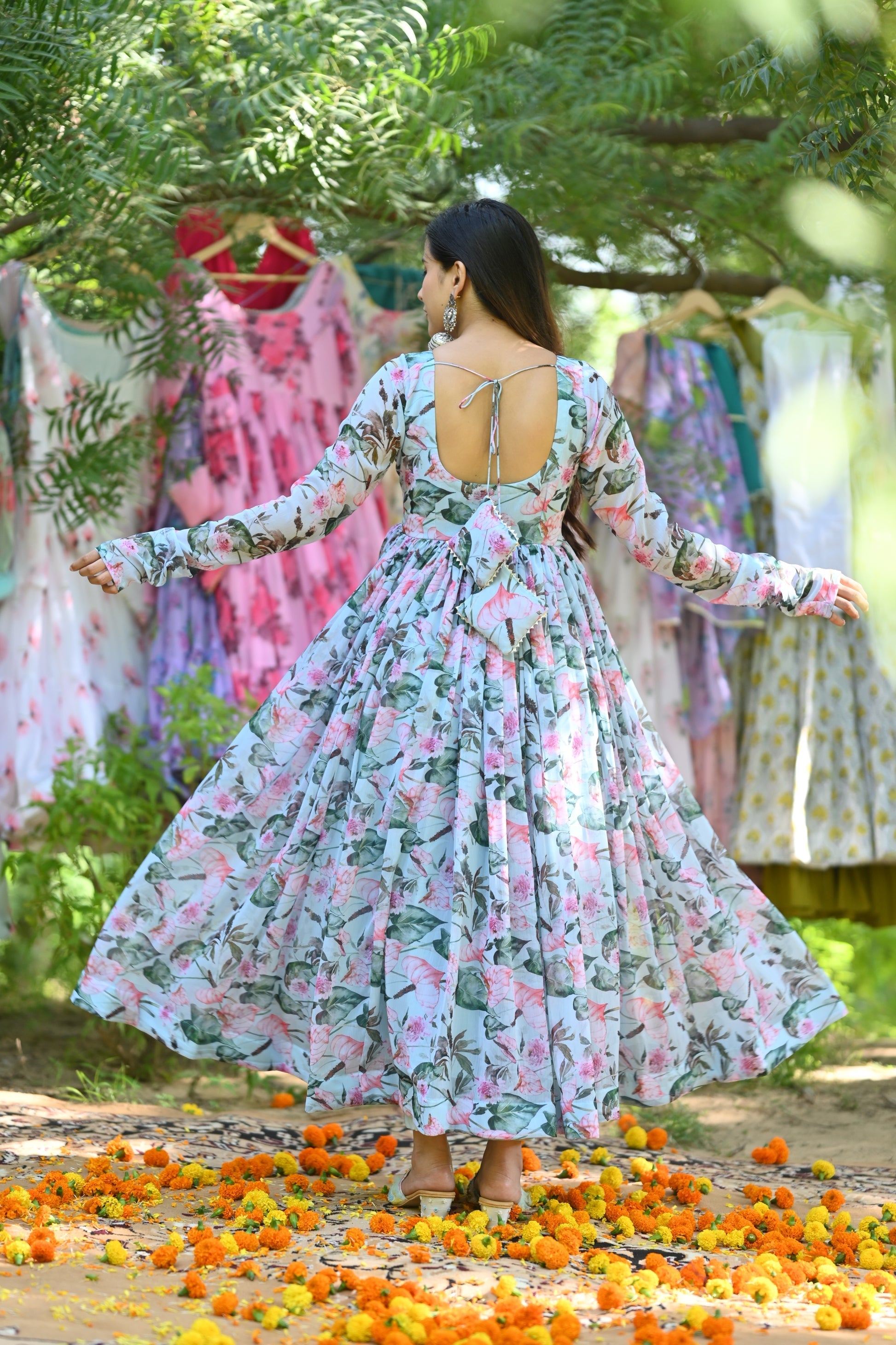 Coral Anarkali Gown Set