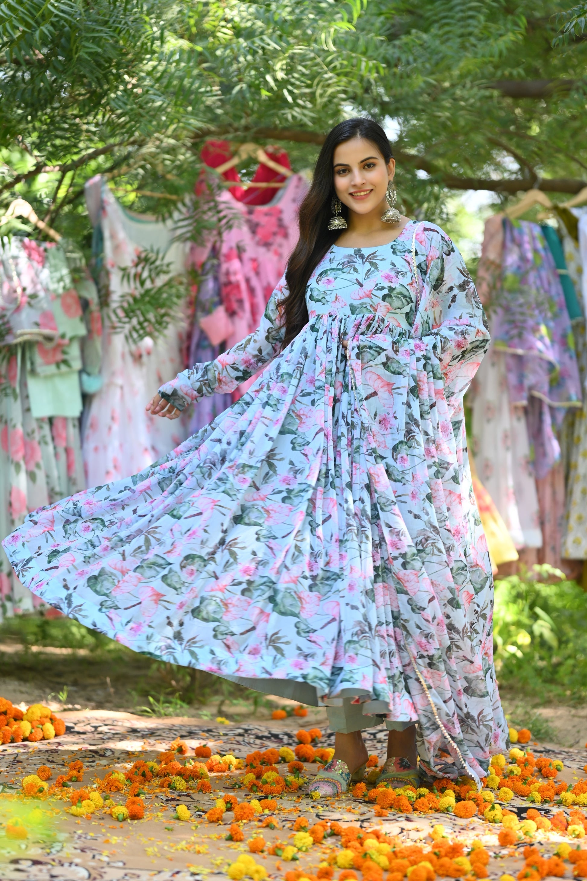 Coral Anarkali Gown Set