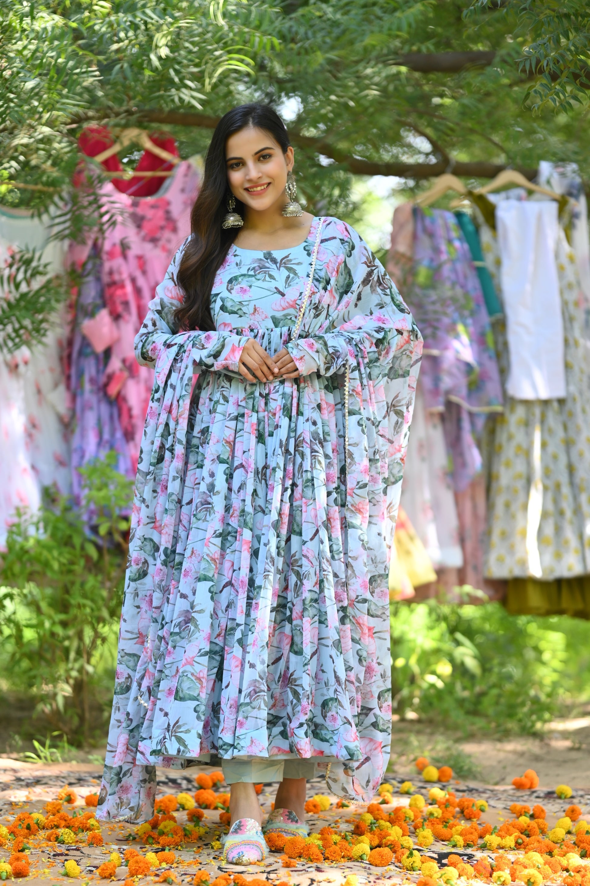 Coral Anarkali Gown Set