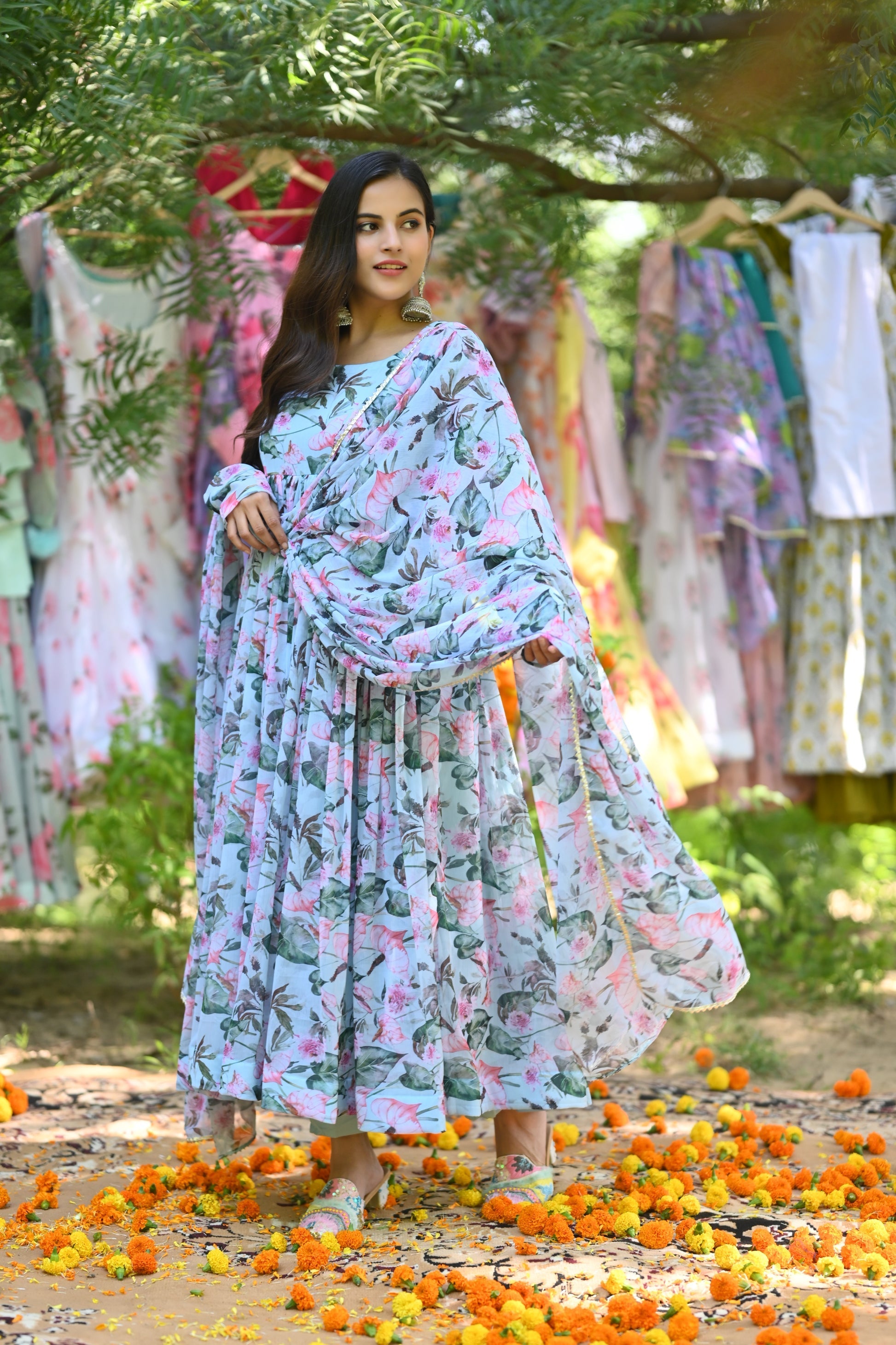 Coral Anarkali Gown Set