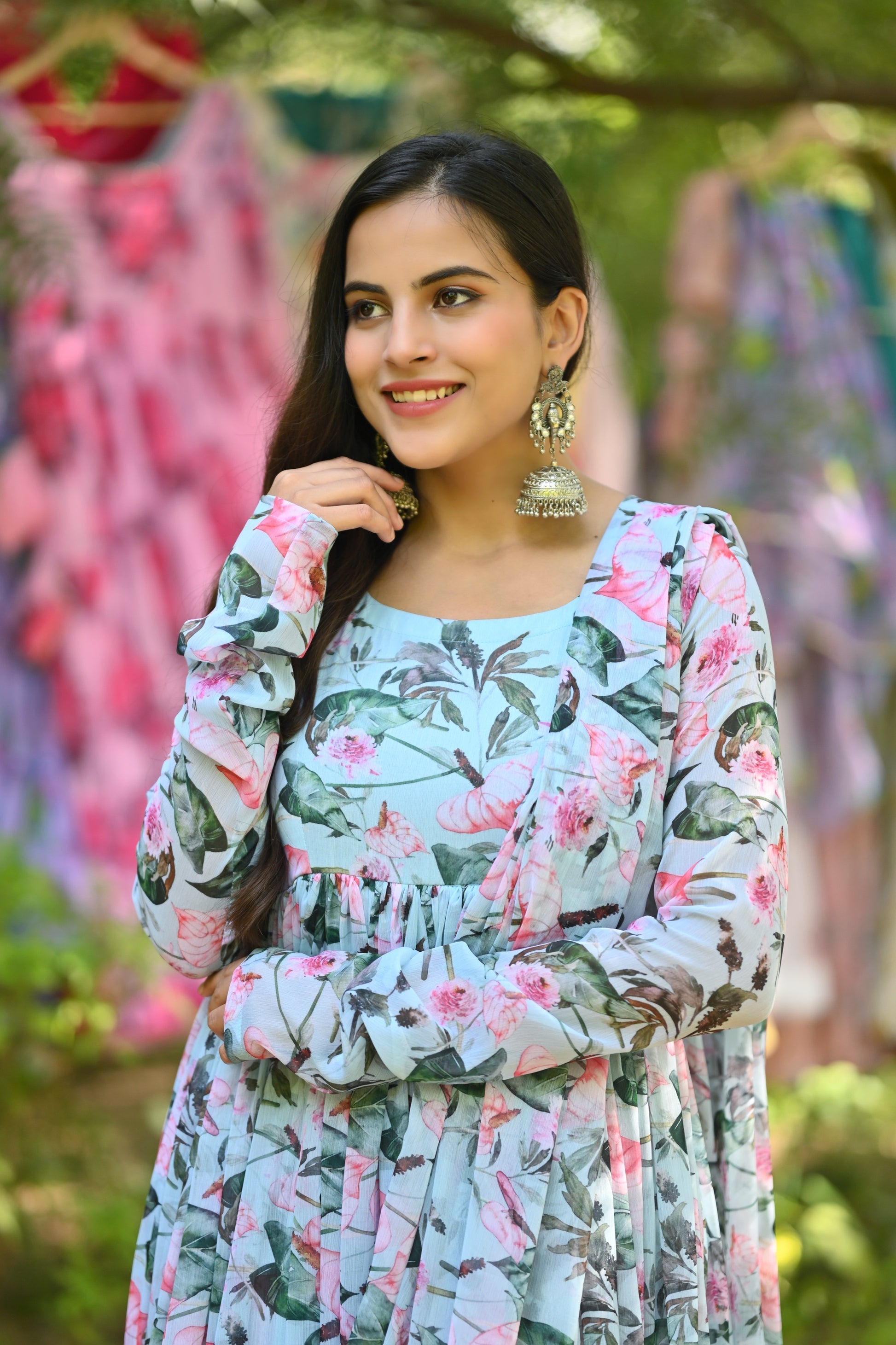 Coral Anarkali Gown Set