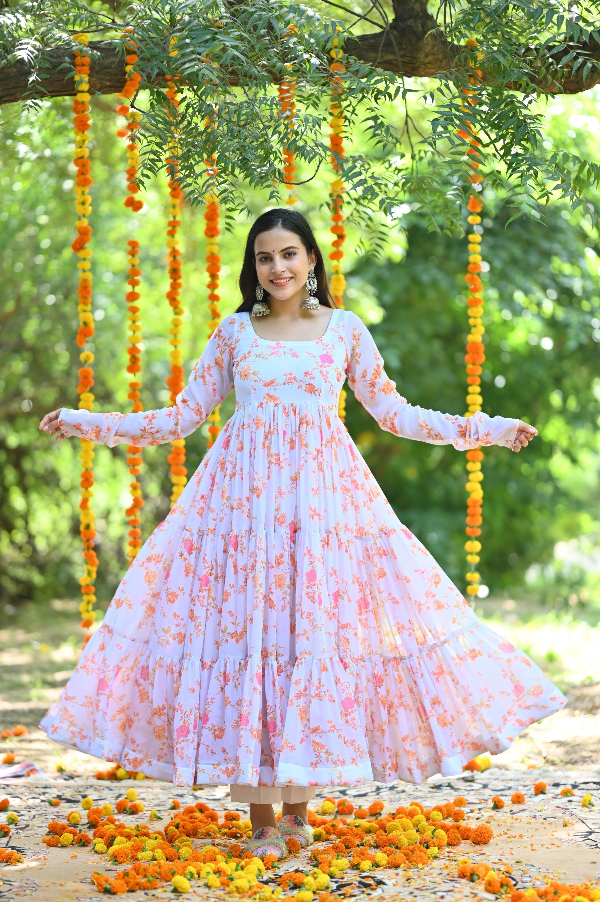 Marigold Anarkali White Gown