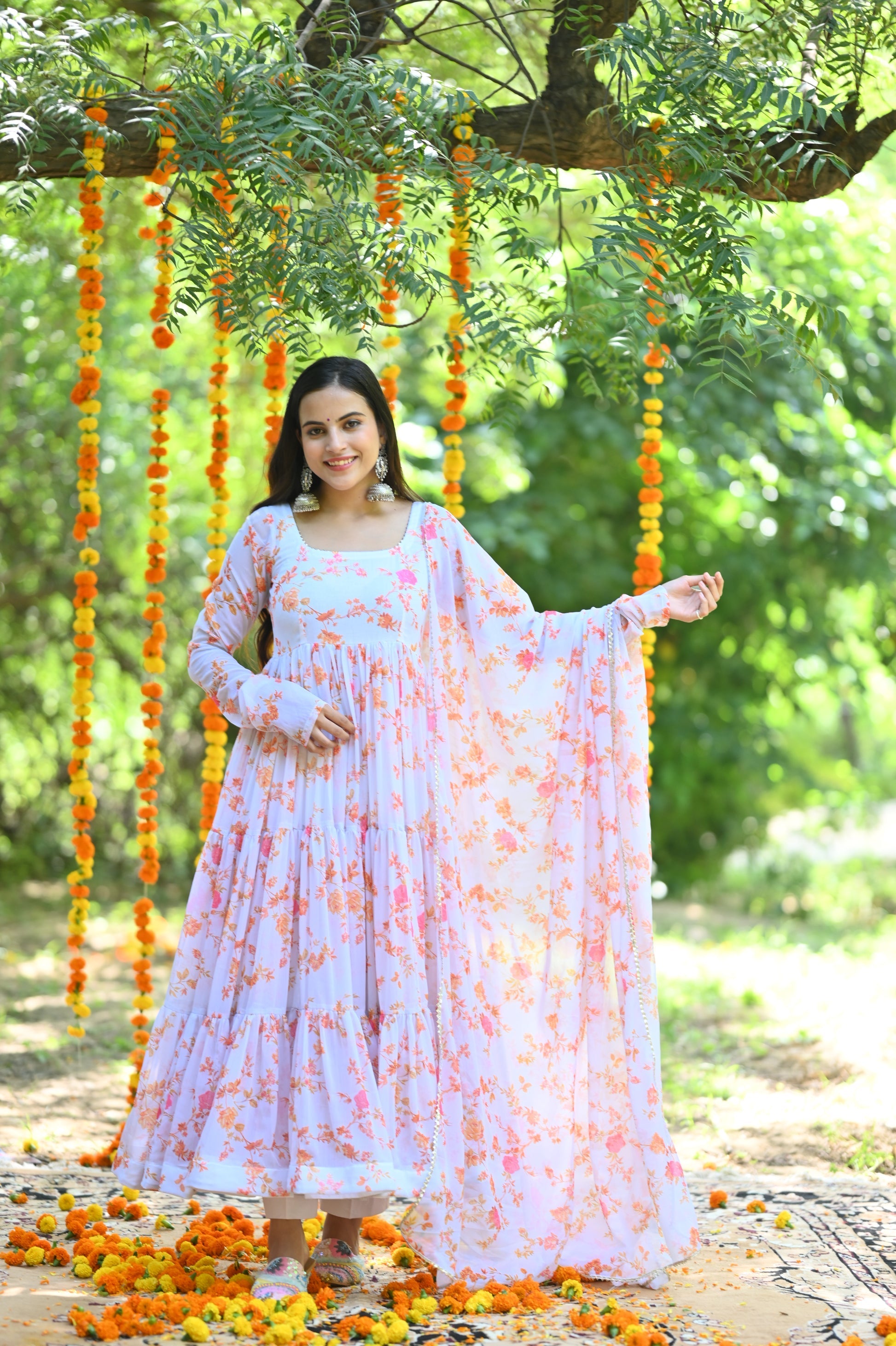 Marigold Anarkali White Gown