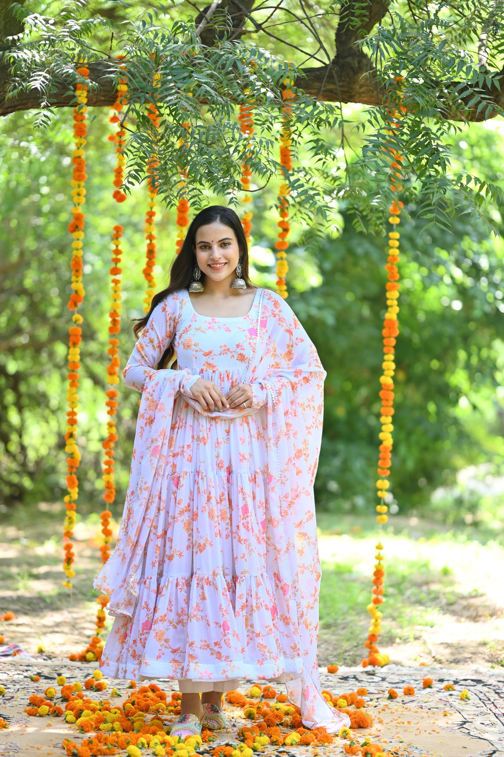 Marigold Anarkali White Gown