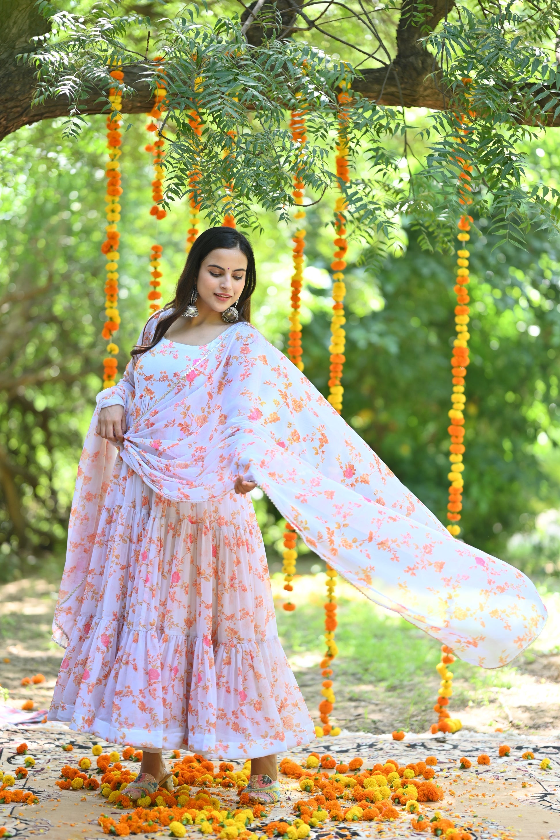 Marigold Anarkali White Gown