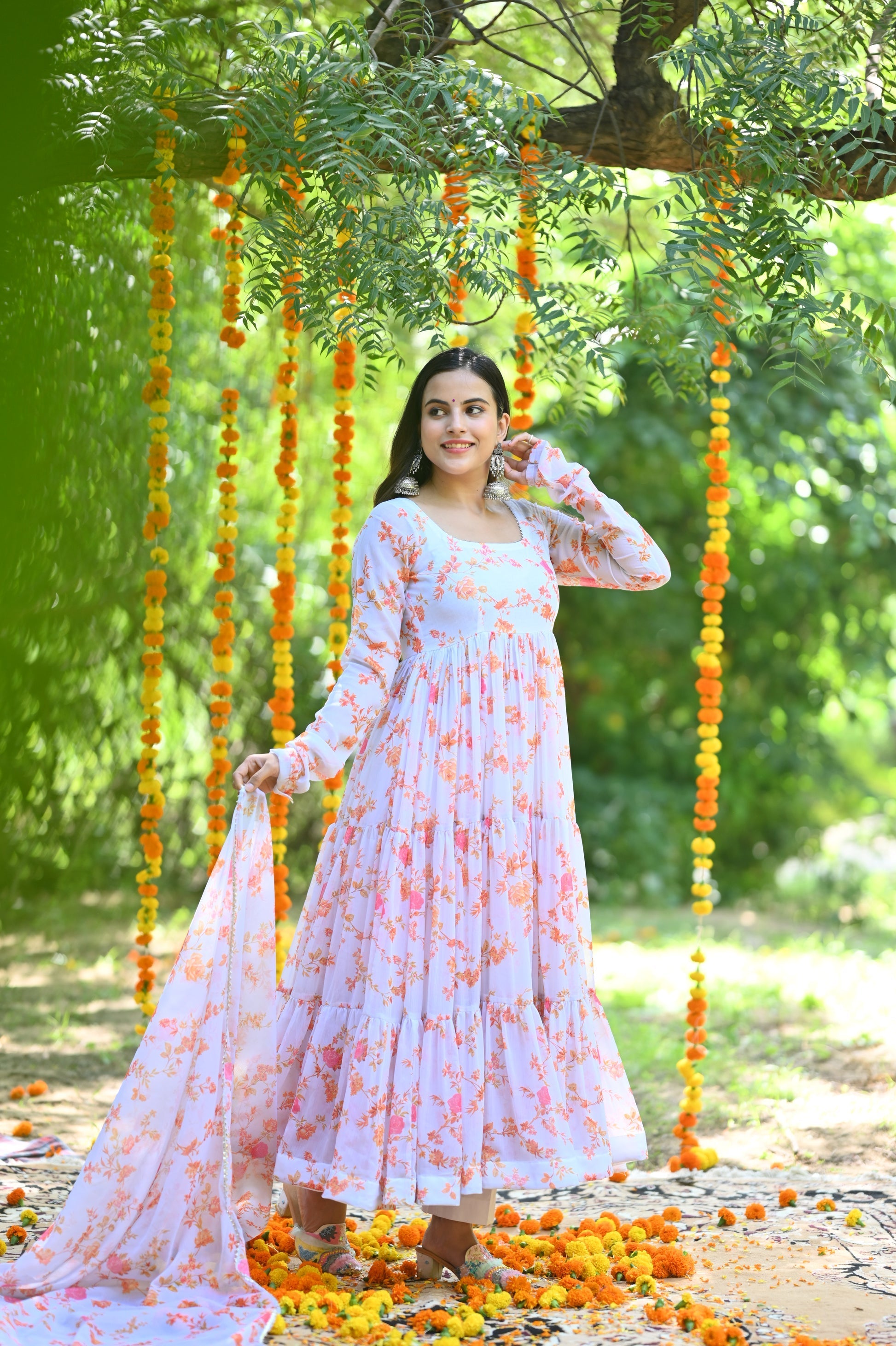 Marigold Anarkali White Gown