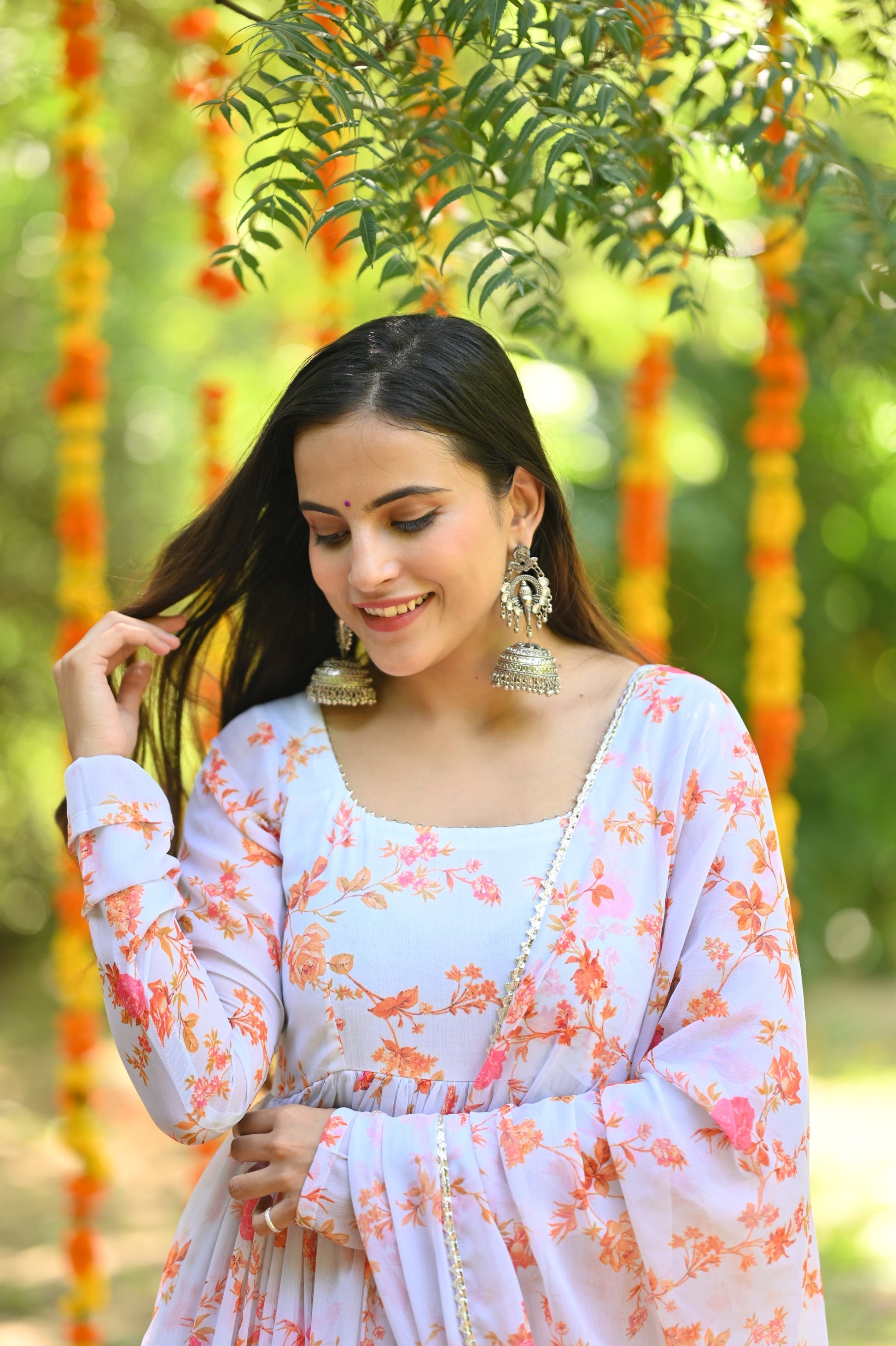 Marigold Anarkali White Gown