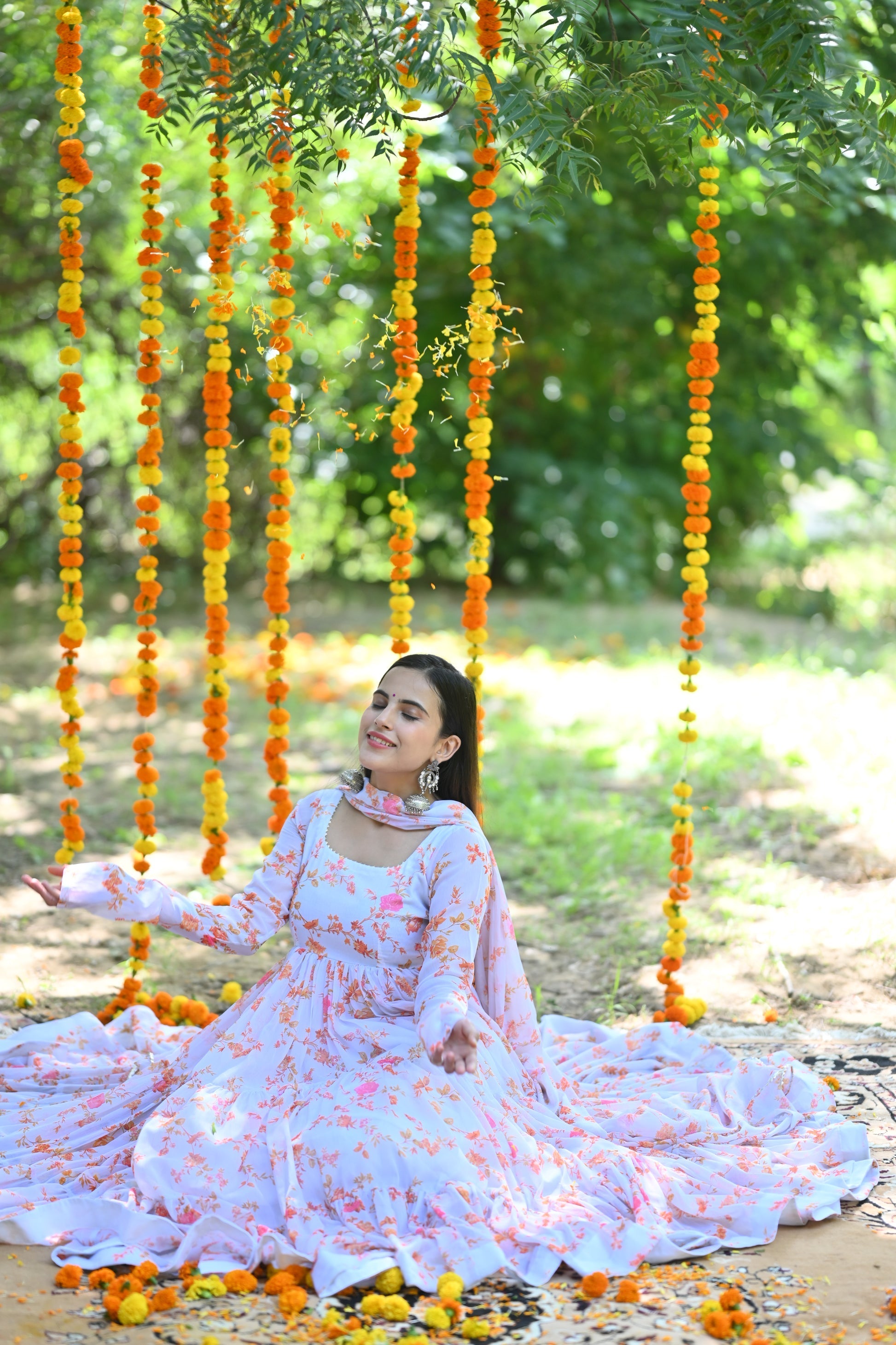 Marigold Anarkali White Gown