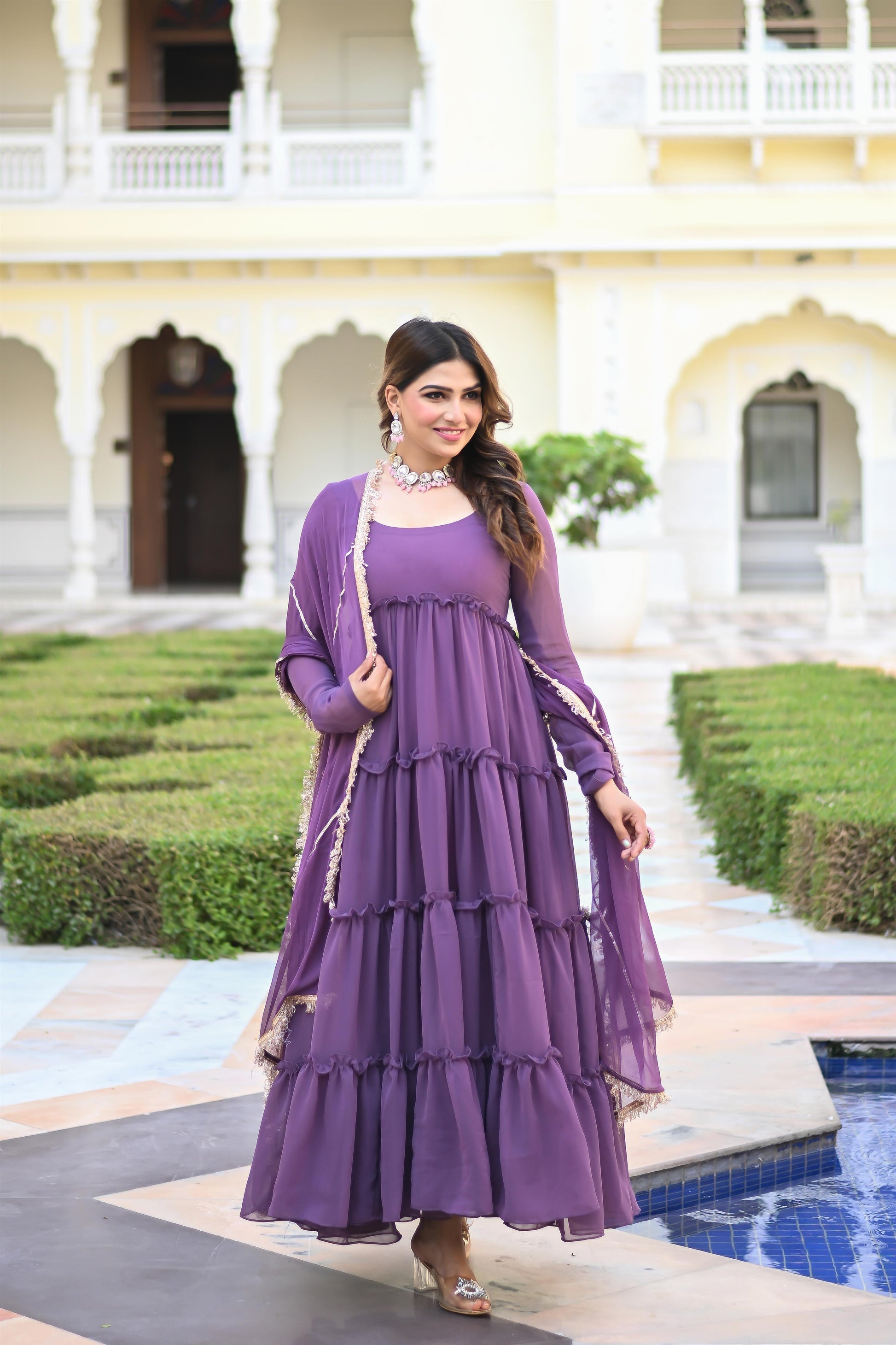 PURPLE LOOP ANARKALI SUIT SET