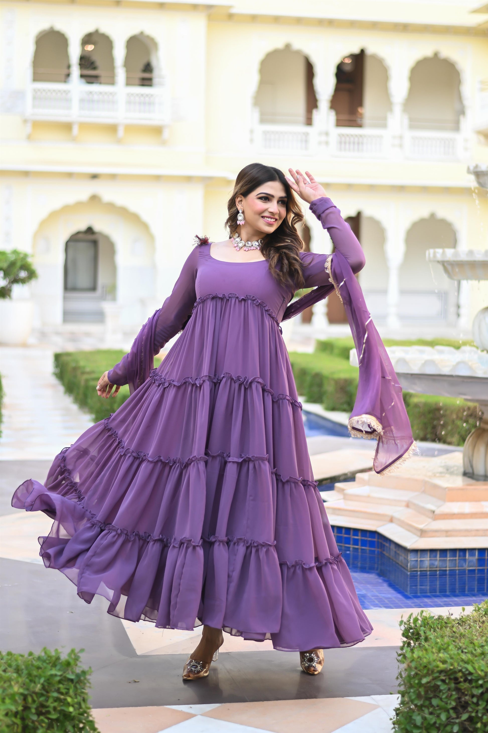PURPLE LOOP ANARKALI SUIT SET