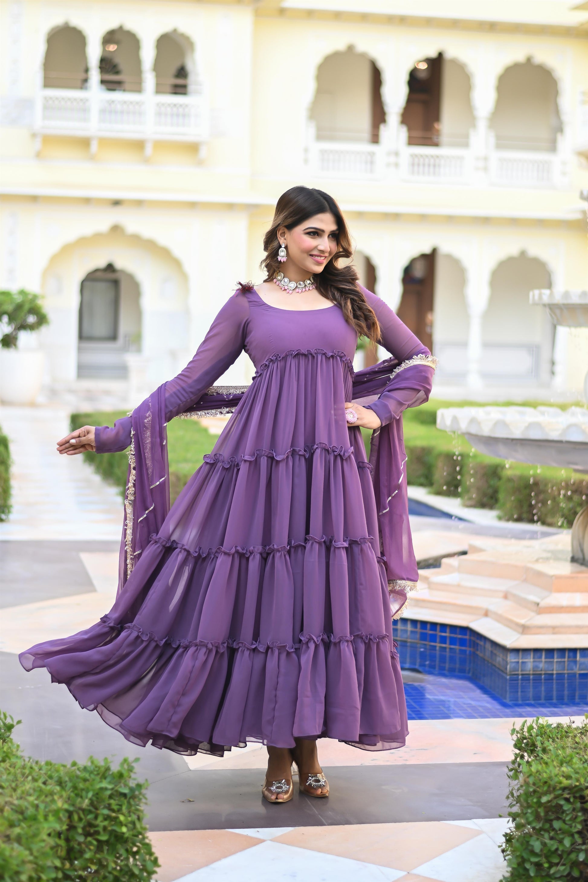 PURPLE LOOP ANARKALI SUIT SET