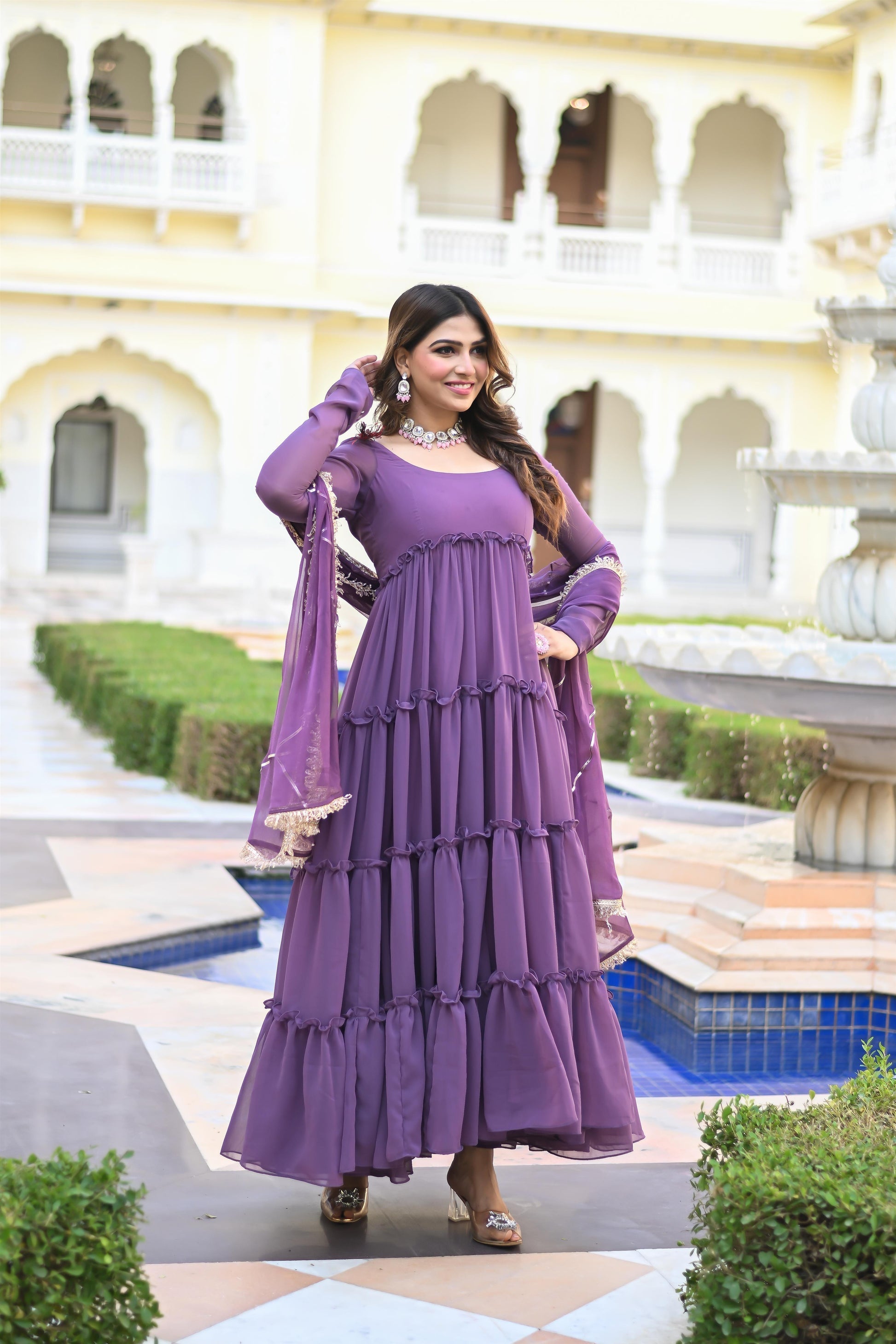 PURPLE LOOP ANARKALI SUIT SET