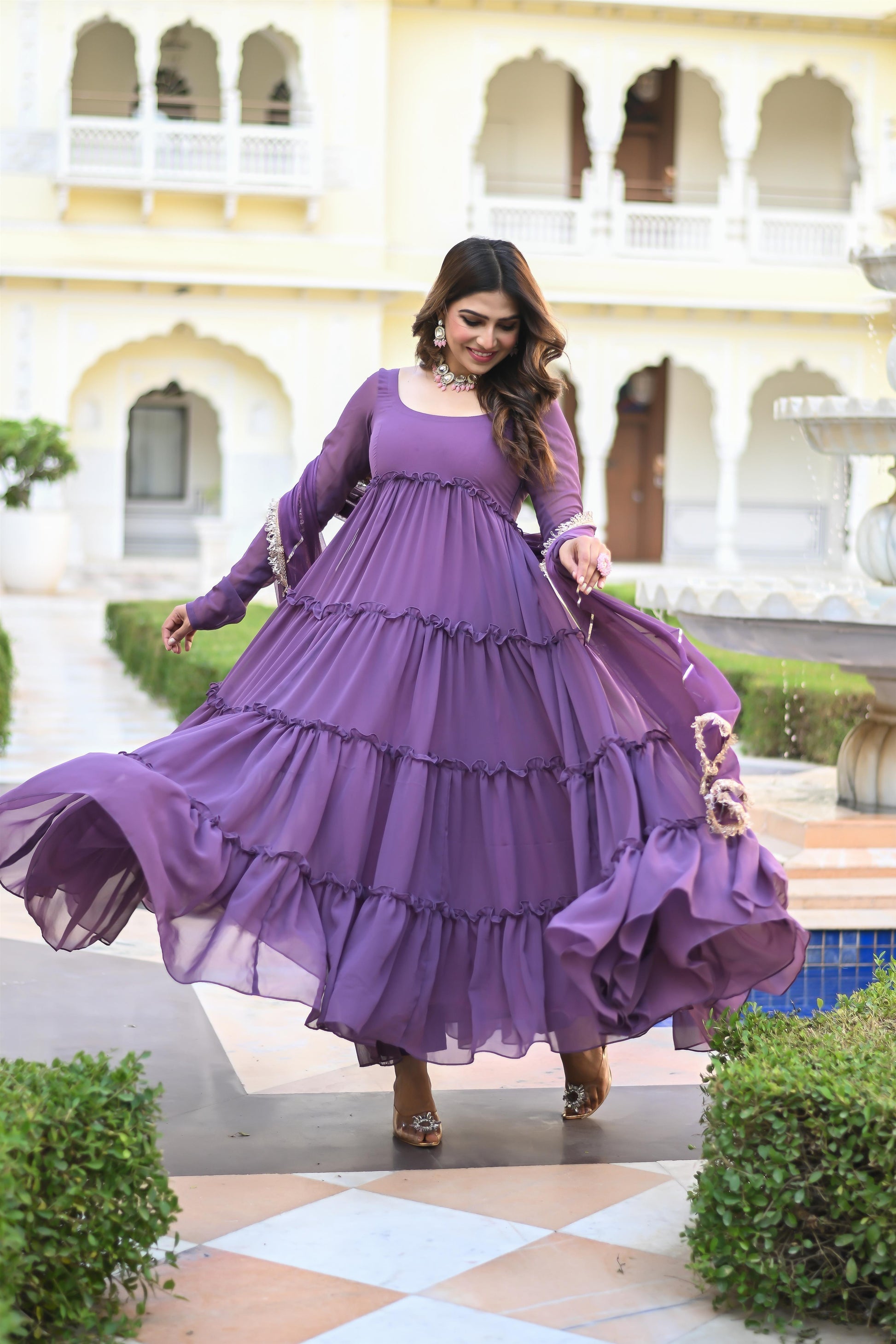 PURPLE LOOP ANARKALI SUIT SET