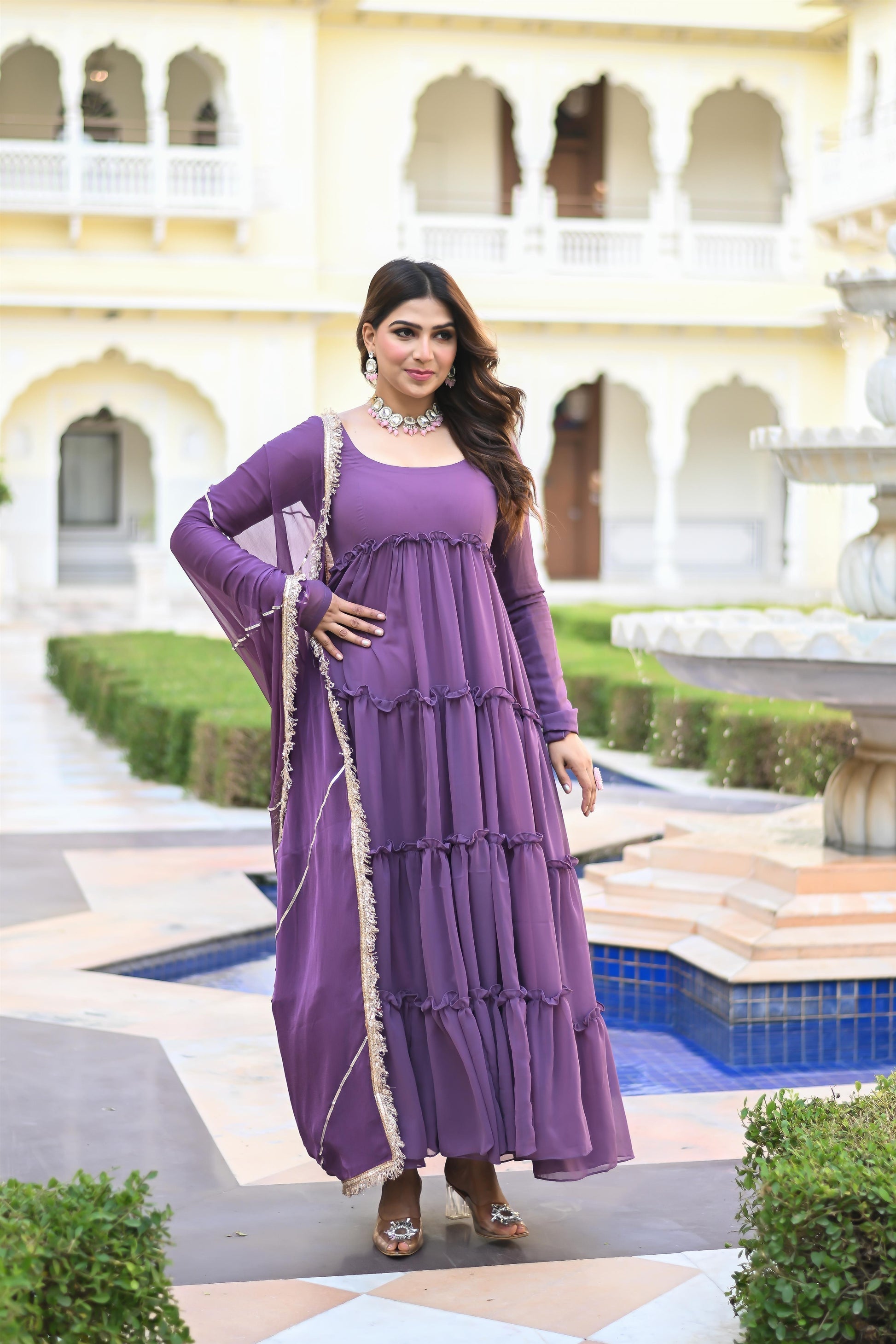 PURPLE LOOP ANARKALI SUIT SET