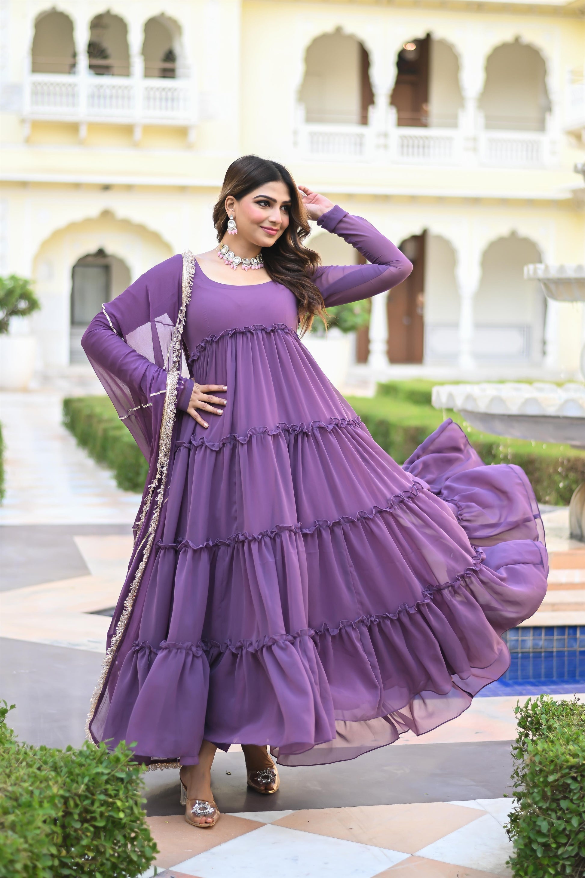 PURPLE LOOP ANARKALI SUIT SET